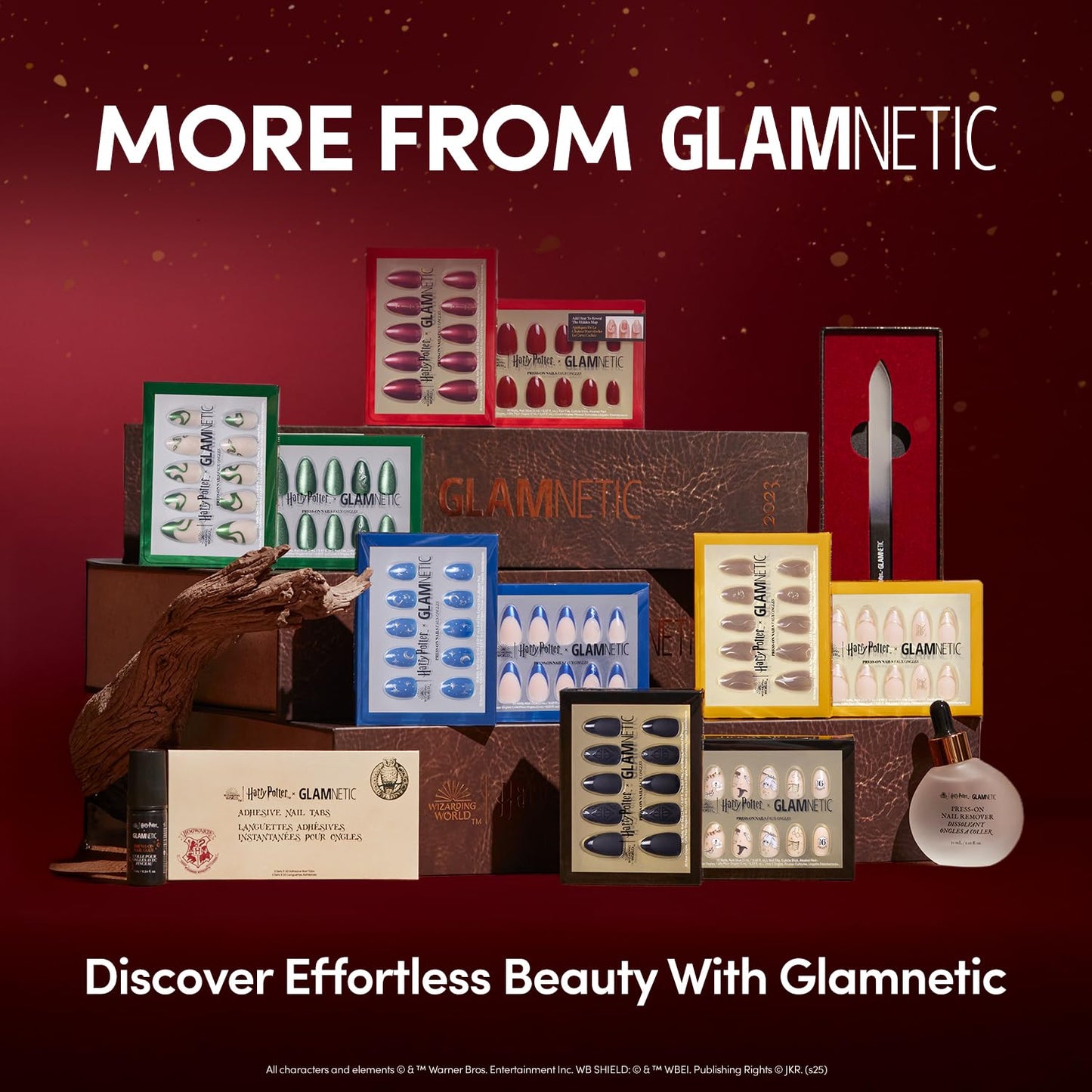 Harry Potter™ x Glamnetic Press On Nails - Hogwarts™ | Semi-Transparent Multi Graphic Short Oval Fake Nails in a Glossy Finish | 15 Sizes - 30 Nail Kit with Glue