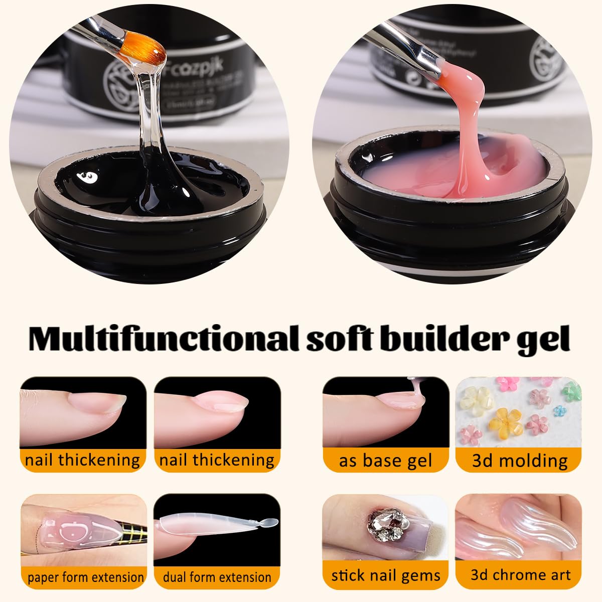 Fcozpjk Builder Gel Nail Kit, 2PCS 15ML Clear Nude Pink Hard Gels with 180PCS Coffin Sandwich Dual Nail Forms Brush Pen Files Nails Extension Tool Set Construction Strengthener Manicure Supplies