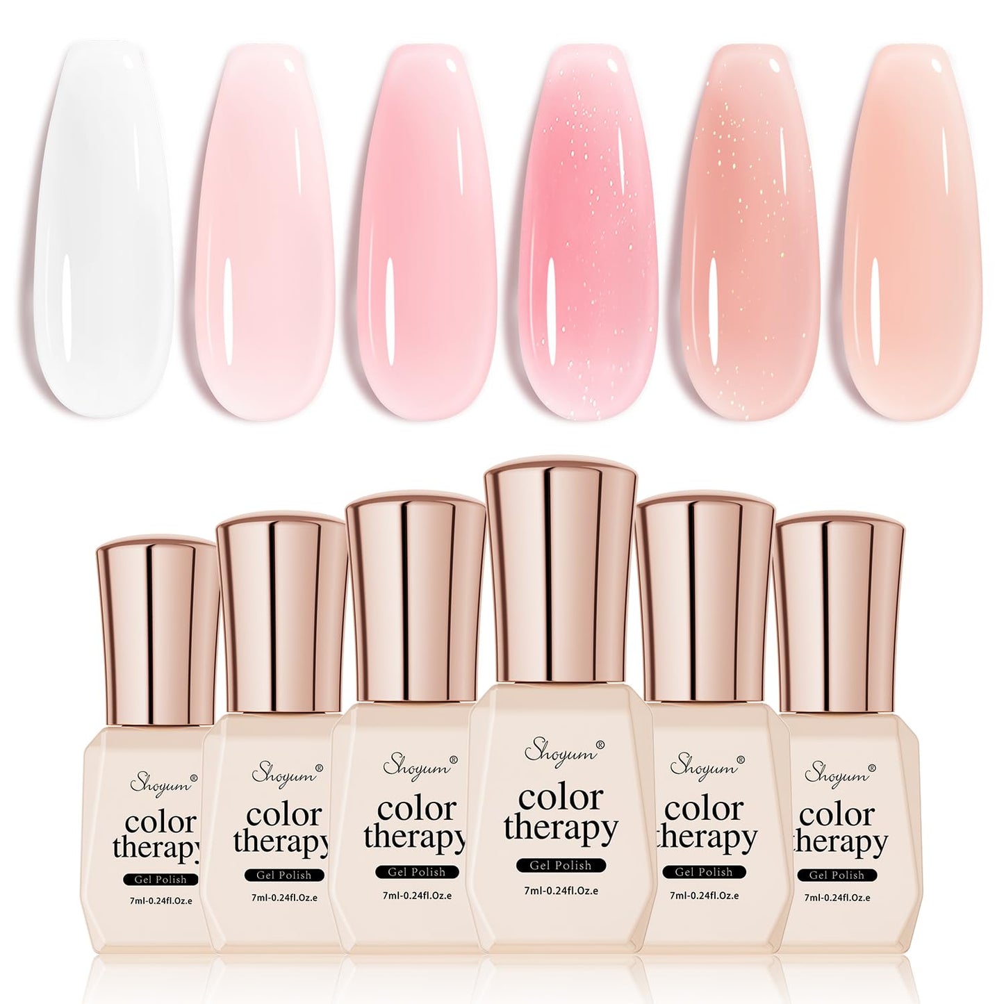 SHOYUM Icy Jelly Nude Pink Gel Nail Polish Set of 6 Transparent Milky White Colors Sheer Gel Polish x Kit for Salon Manicure and Nail Art DIY at Home