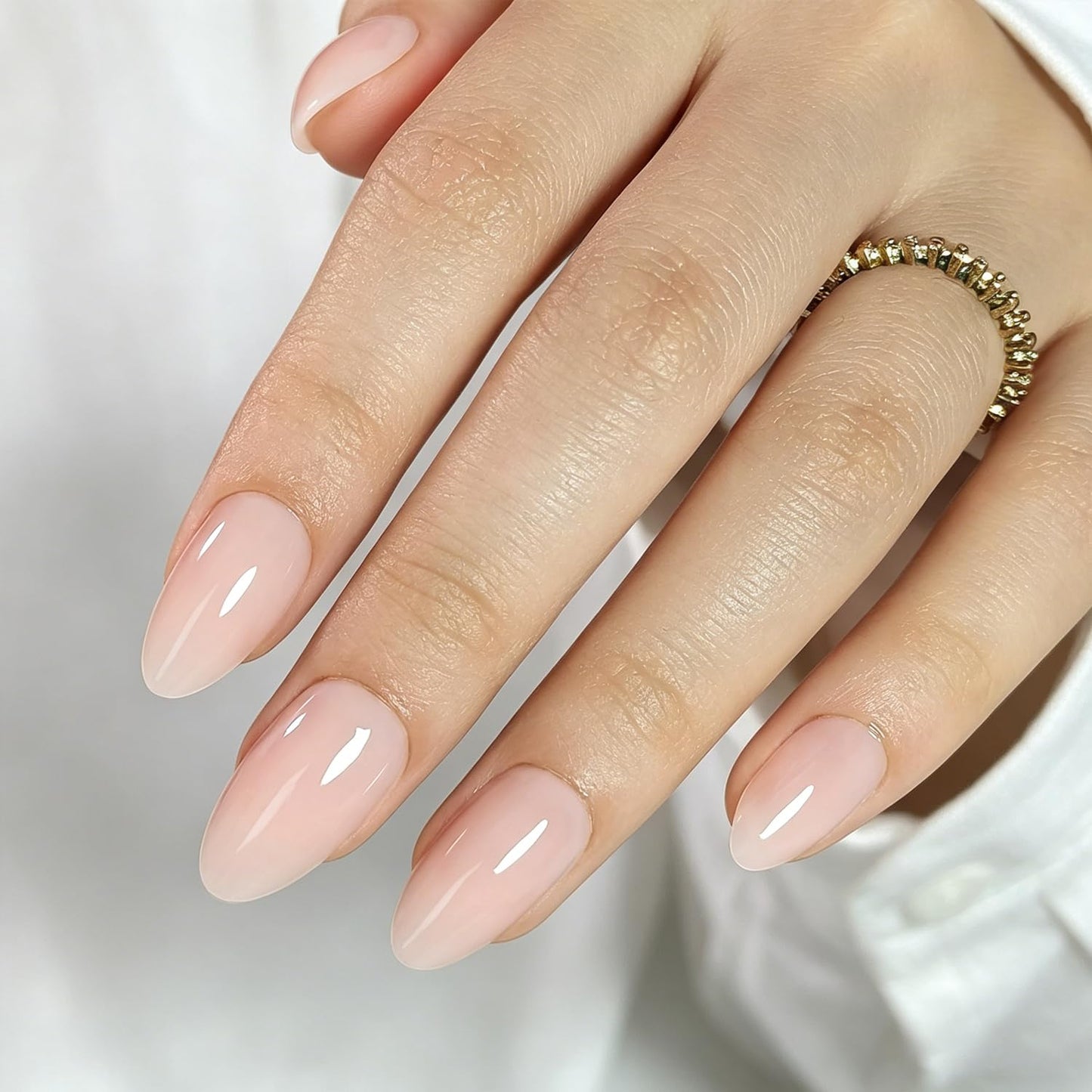 Bonitiva Short Almond Press On Nails, Glossy Nude Soft Gel Reusable, 32PCS 16 Sizes, Salon Quality Long Lasting Fake Nails with Nail Glue & File Kit for Women Girls, Daily Wear