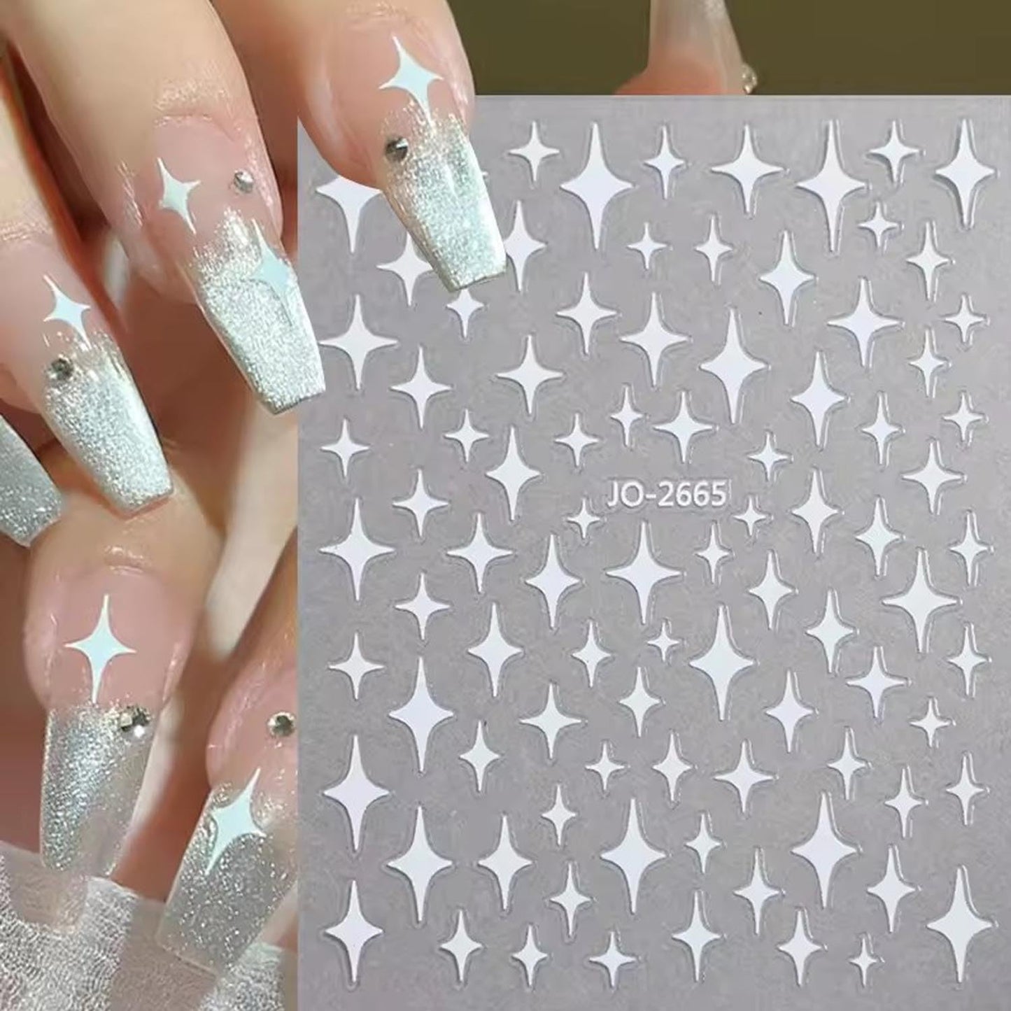 8Sheets Star Nail Stickers for Nail Art 3D Glitter Star Shiny Gold Silver White Black Stars Nail Art Sticker Star Light Nail Design Nail Supplies Stars Sticker for Women DIY French Manicure Decoration