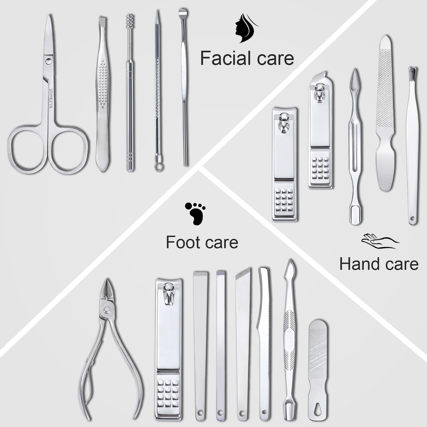 Yougai Nail Clippers Set - 18 Pcs Professional Manicure Pedicure Kit for Men Women, Stainless Steel Fingernail Toenail Clippers Cutters, Nail Care Grooming Tools with Leather Travel Case