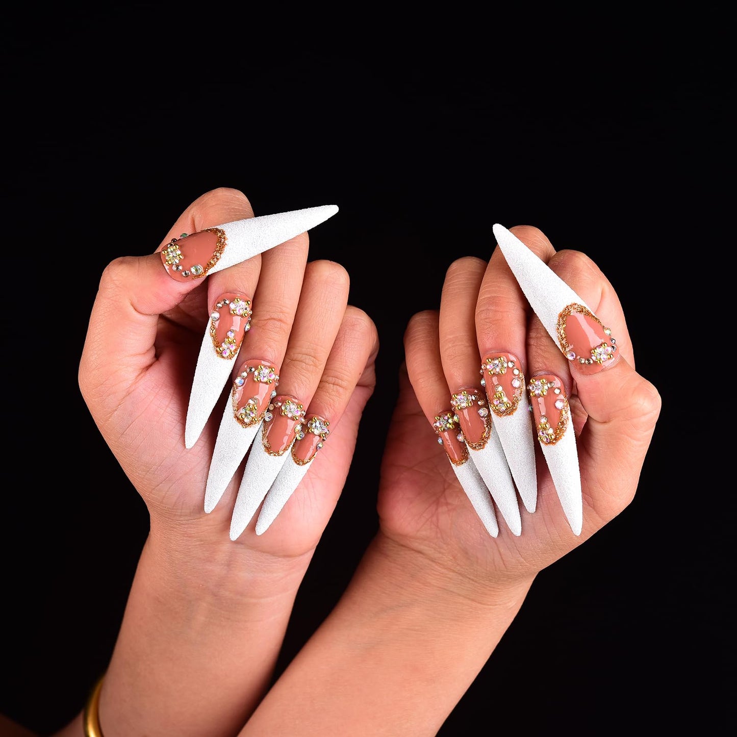 Tmani 10pc/set Extra Long Handmade Press On Nail Hot Girl's Long Ballet Nails Pointed Nail Full of Diamond Glitter Decoration Fake Nails Suitable For Girls Festival Parties and Birthday Gift（143,S)