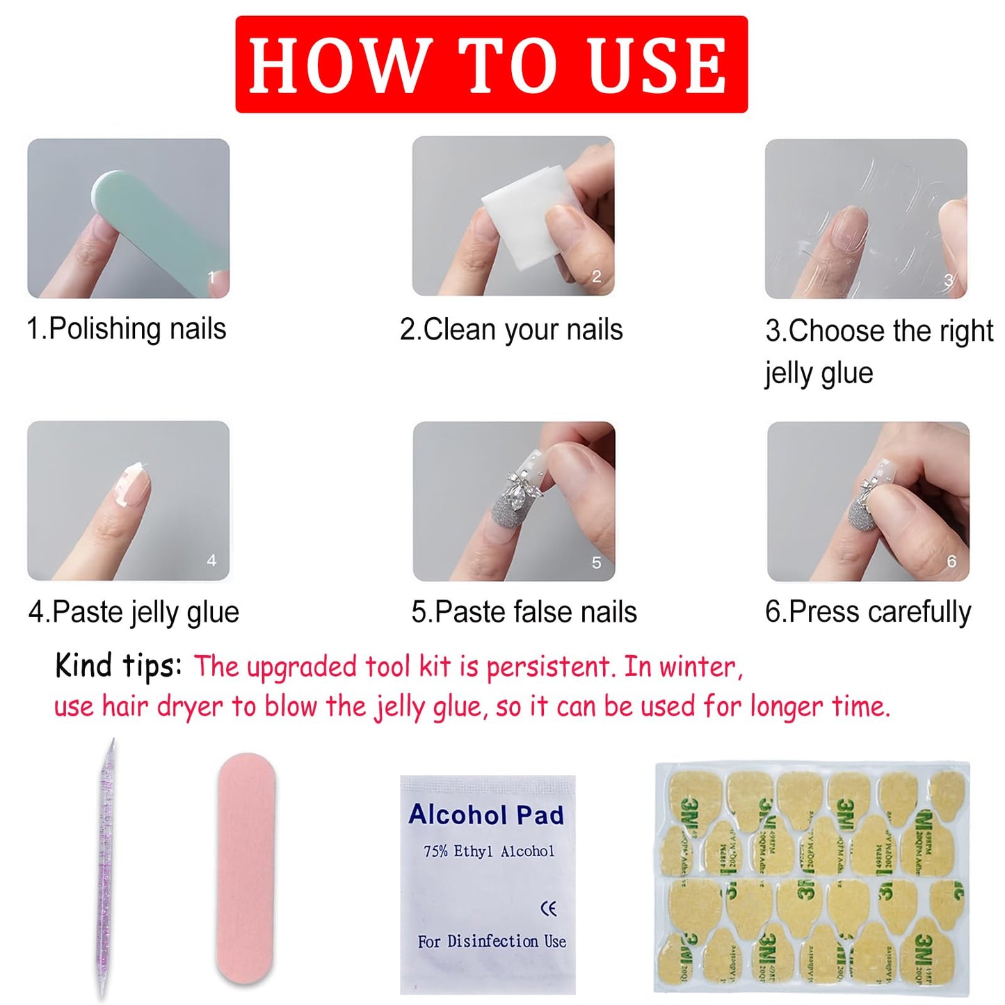 Independence Day French Tips Press on Nails Short Square Fake Nails Stars Polka Dot False Nails 4th of July Full Cover Glue on Nails for Women Girls Patriotic Manicure Decoration 24Pcs