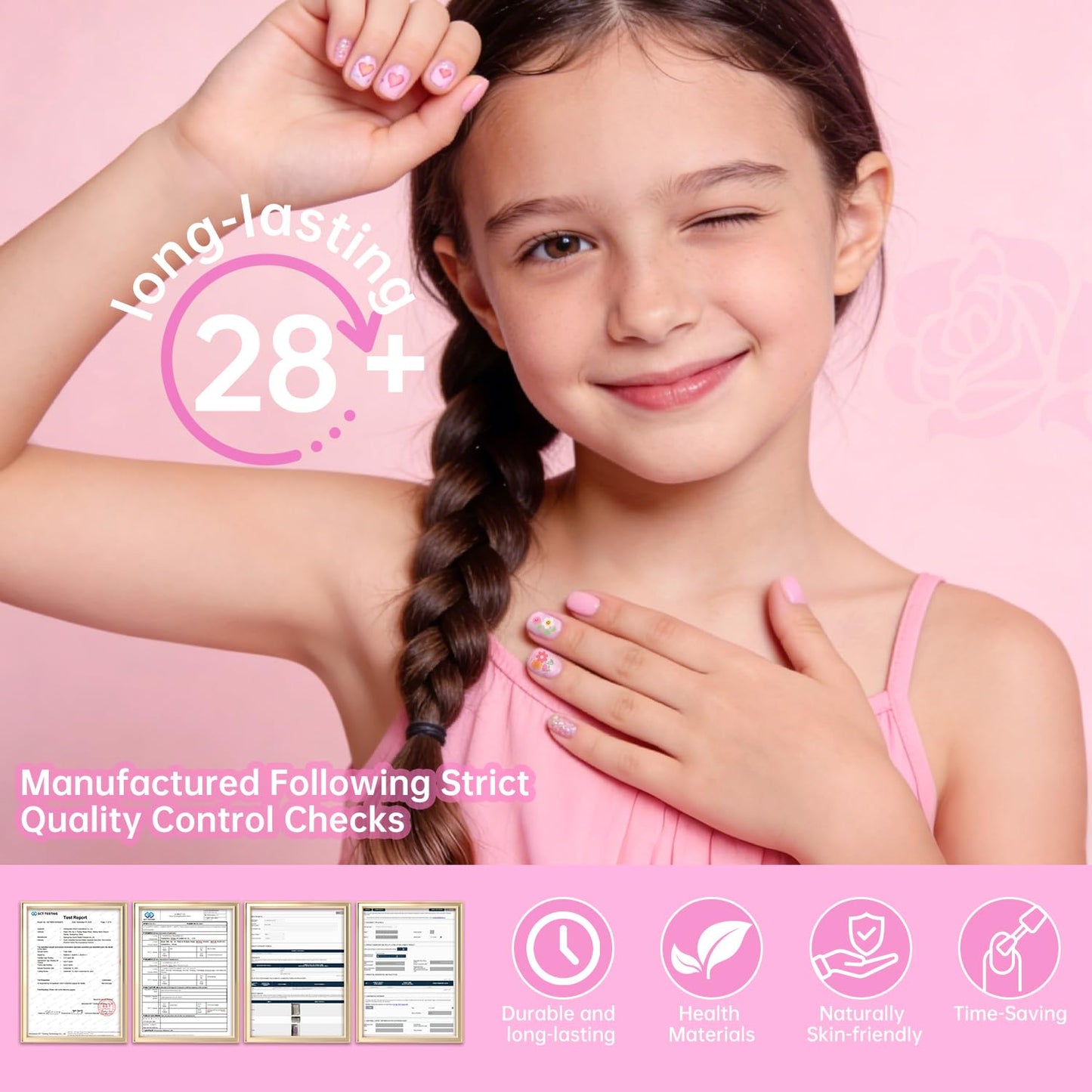 Ranrose Straight Nail Tips Bundle – 240PCS Long XXL Full Cover Soft Gel Nail Extensions (12 Sizes) + 360PCS Kids Square Oval Press On Nails for Girls 4–8, Half Matte DIY Manicure Set