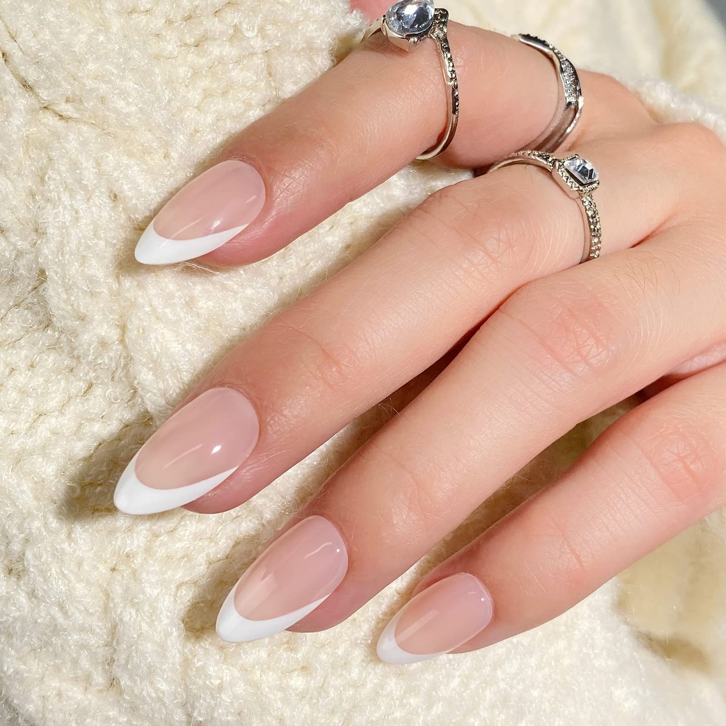 BTArtbox French Tip Press on Nails Toenails Short - Champ & White French