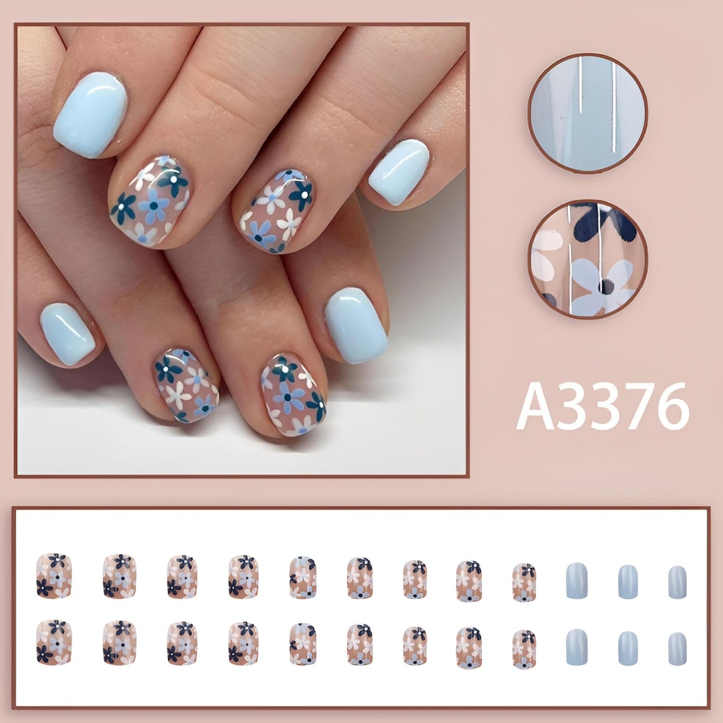 6 Packs（144Pcs）Flower Press on Nails Short Square Fake Nails with Floral Design Summer Spring Nails Press ons Colorful Acrylic Nails Glossy Glue on Nails Full Cover Stick on Nails for Women Girls