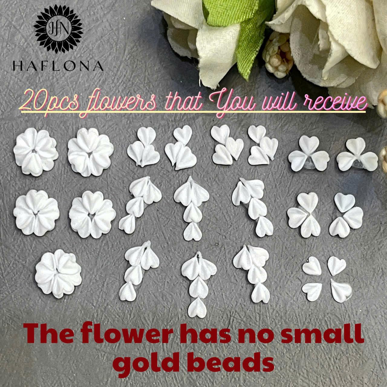 Set 20Pcs White Heart 3D Flowers for Nails, Handmade 3D Acrylic Flowers for Valentine - Wedding Nails, Flower Nail Made by Acrylic Powder Design Deco Nail Art Women Girls (15 White Heart 2#)