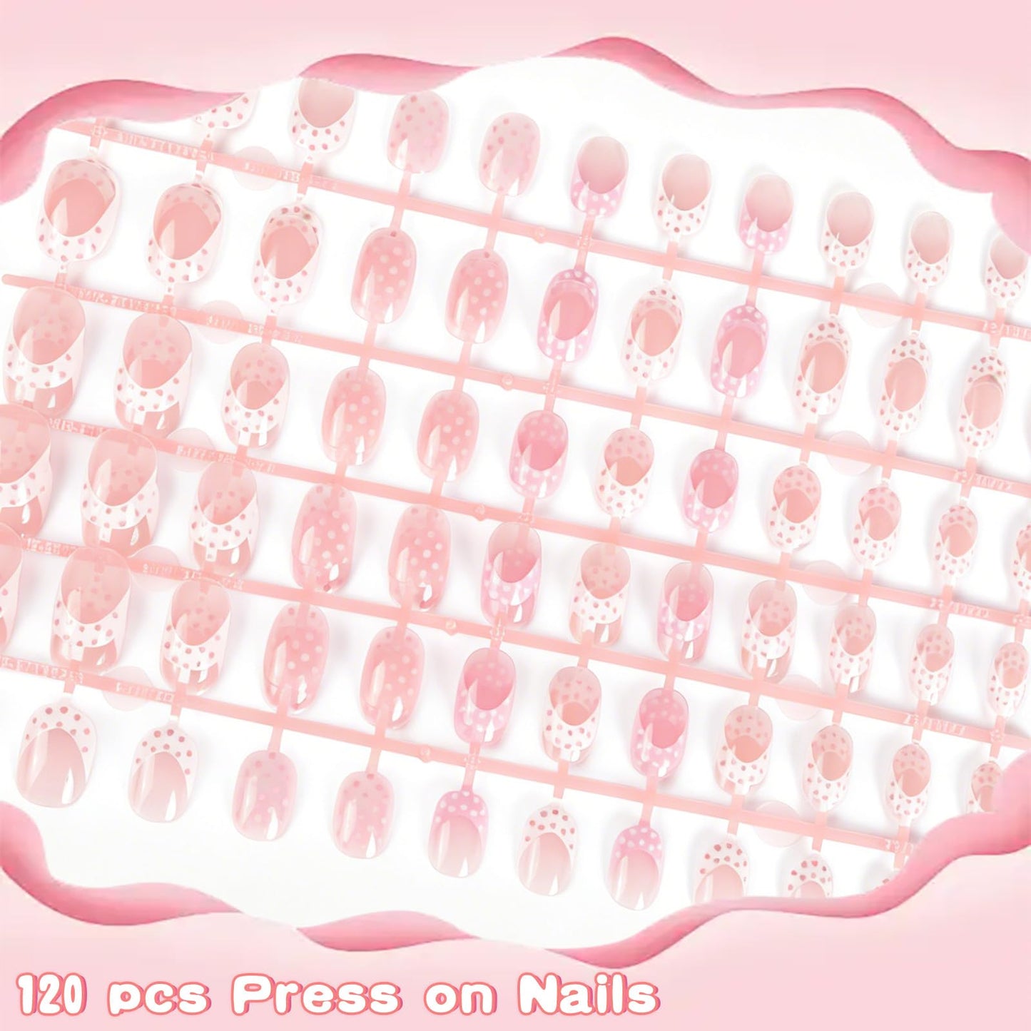 SIUSIO 120pcs 5 Pack Children Acrylic Fake Nails Press on Full Cover Short False Nail Art Kits Set Surprise Gift for Kids Little Girls Women - Polka Dots