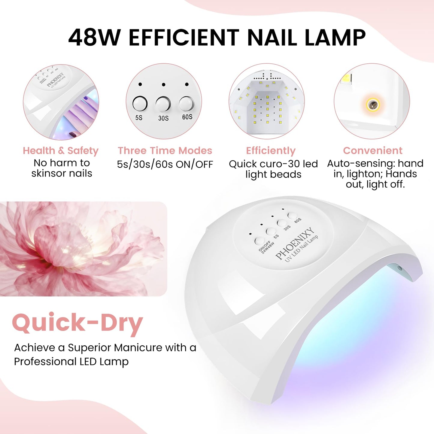 Phoenixy 71 Pcs Gel Nail Kit, 55 Colors Gel Nail Polish Kit with U V Light 5 Pcs Base and Top Coat Beginners Manicure Tools DIY Manicure Set Women's Valentine Gift Idea