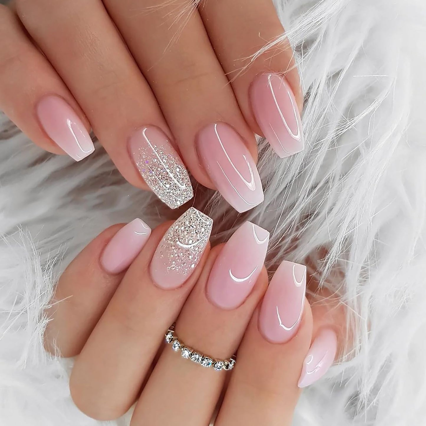 Jsiallye 216Pcs Pink Gradient Press On nails Short Square,9 Packs French Tip Press On Nails Almond,Fit Perfectly & Natural Reusable Stick on Nails in 24 Sizes