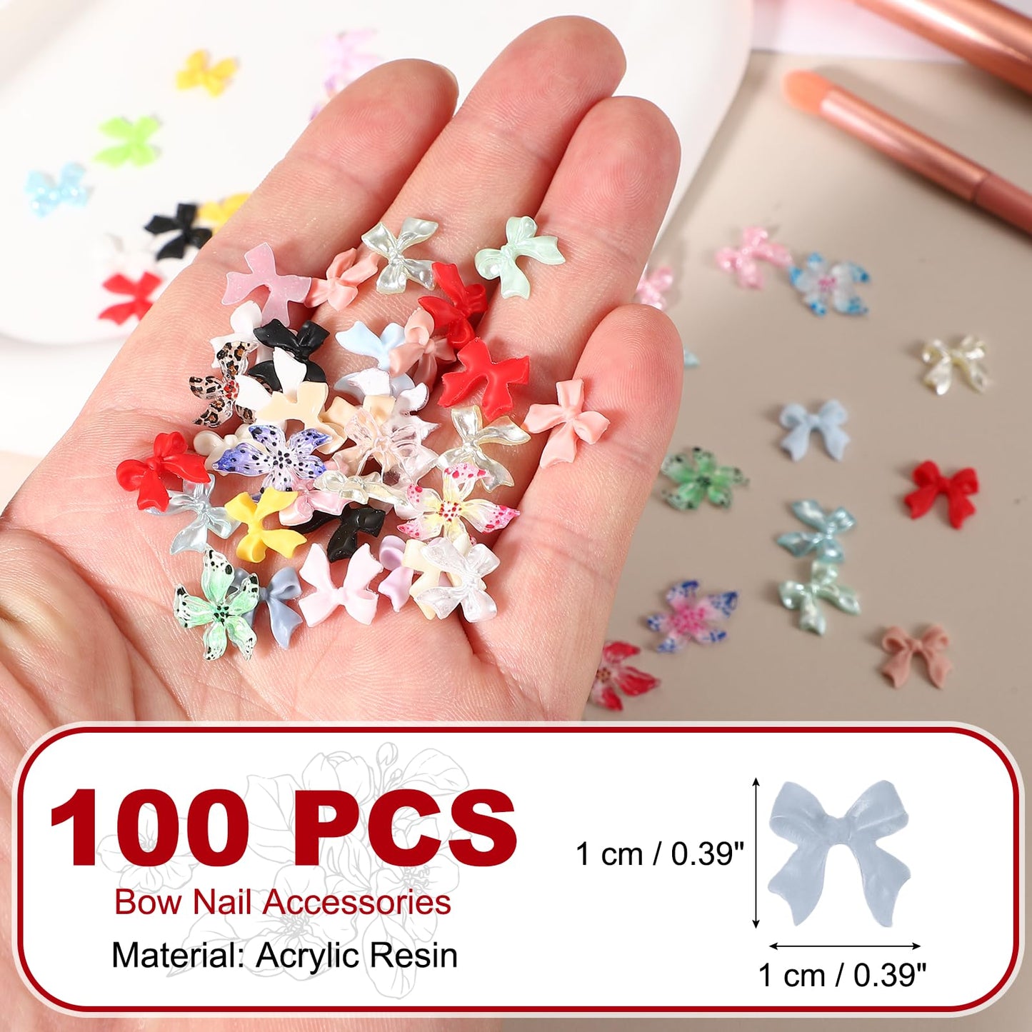 YELARXI Nail Bows, 3D Flowers for Nails Acrylic Resin Bows Art Accessories - Fitting for (DIY Manicure - Tips Decoration - Women and Girls) 100 Pcs & Gray