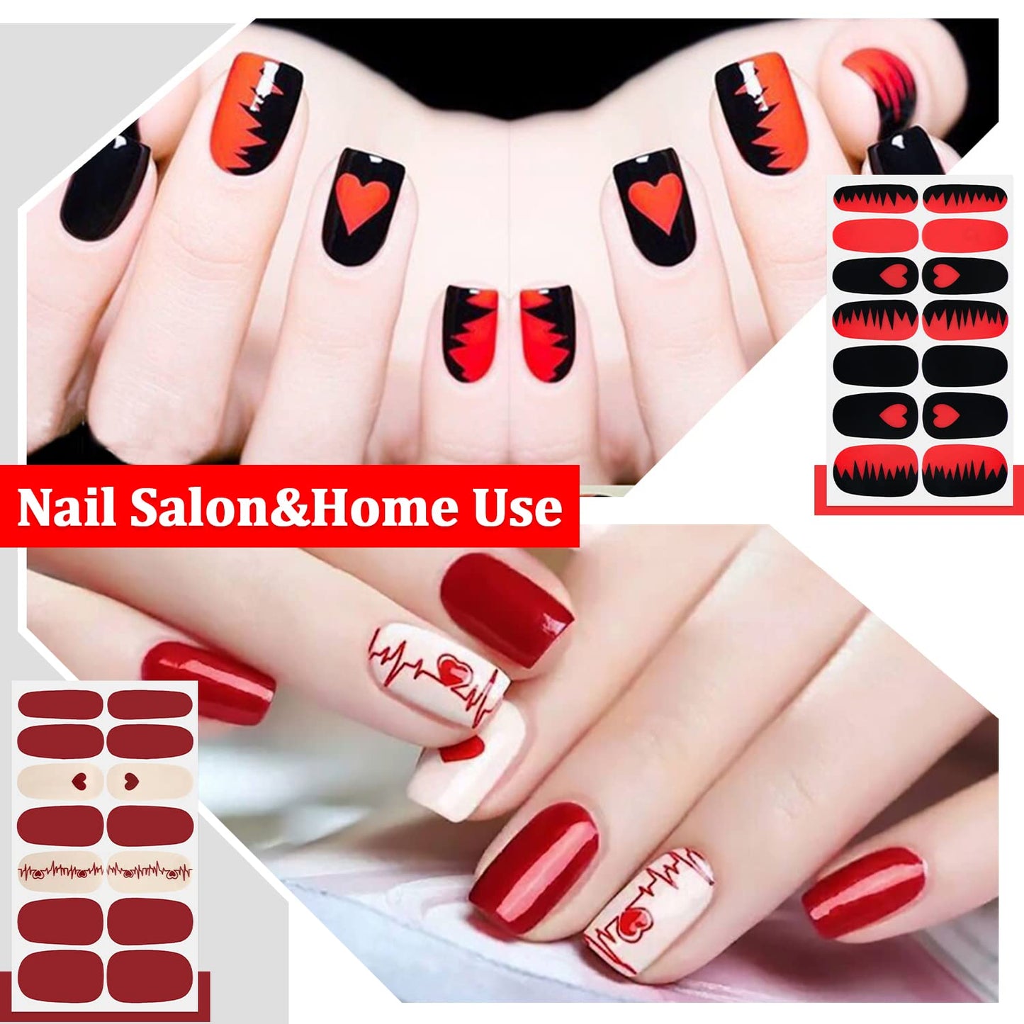 SILPECWEE 20 Sheets Valentine's Day Nail Polish Stickers Decals Nail Wraps for Women Gel Nail Strips Self Adhesive Nail Polish Strips Holiday Manicure Design for Nail Art with 1pc Nail File