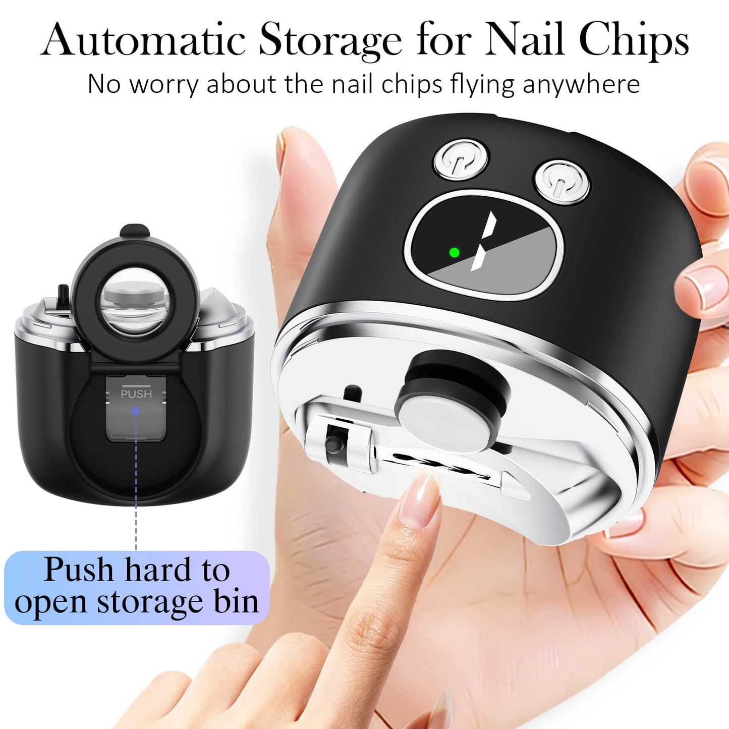YunLuna 2026 New Electric Nail Clipper, 3-Speed Fingernail Trimmer with Magnifying Glass & Adjustable Trim Slot, Automatic Nail Clipper/Polisher/Grinder with Light Safe for Seniors Adults Kids, Black