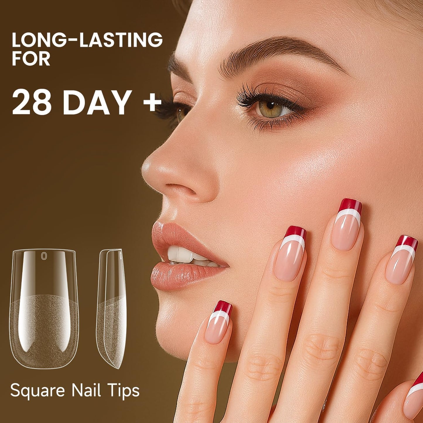 AORAEM Square Nail Tips, Pre-Shaped Clear Acrylic Fake Nails, Full Cover Half Matte Press On Nails for Home DIY Nail Salons, 600PCS Medium Square