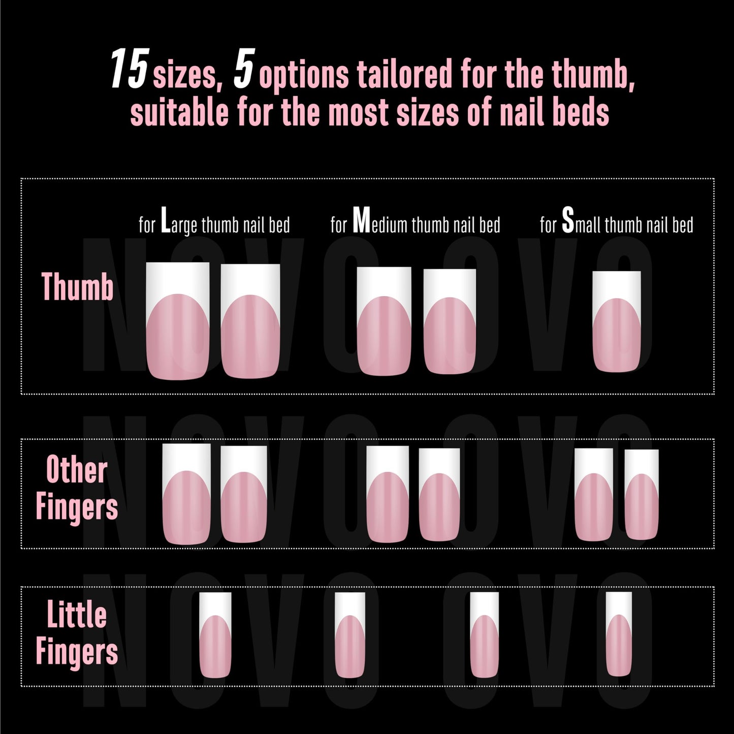 NOVO OVO Medium Sharp Square White French Tip Nail Tips Press on BERRY PINK, Extra Thick NEED Builder Glue Gel & Top Coat, Soft Gel Full Cover False Fake Nail Extension for Salon DIY x 15 Sizes 180 pc