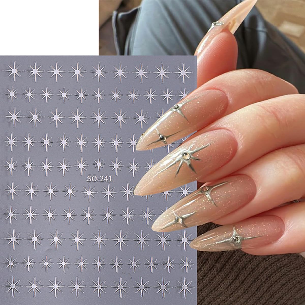 6 Sheets Star Nail Art Stickers Self-Adhesive 3D Star Nail Sticker Shiny Gold Silver White Black Stars Nail Art Design Decals Starlight Star Stickers for Women Girls Manicure Decoration Supplies