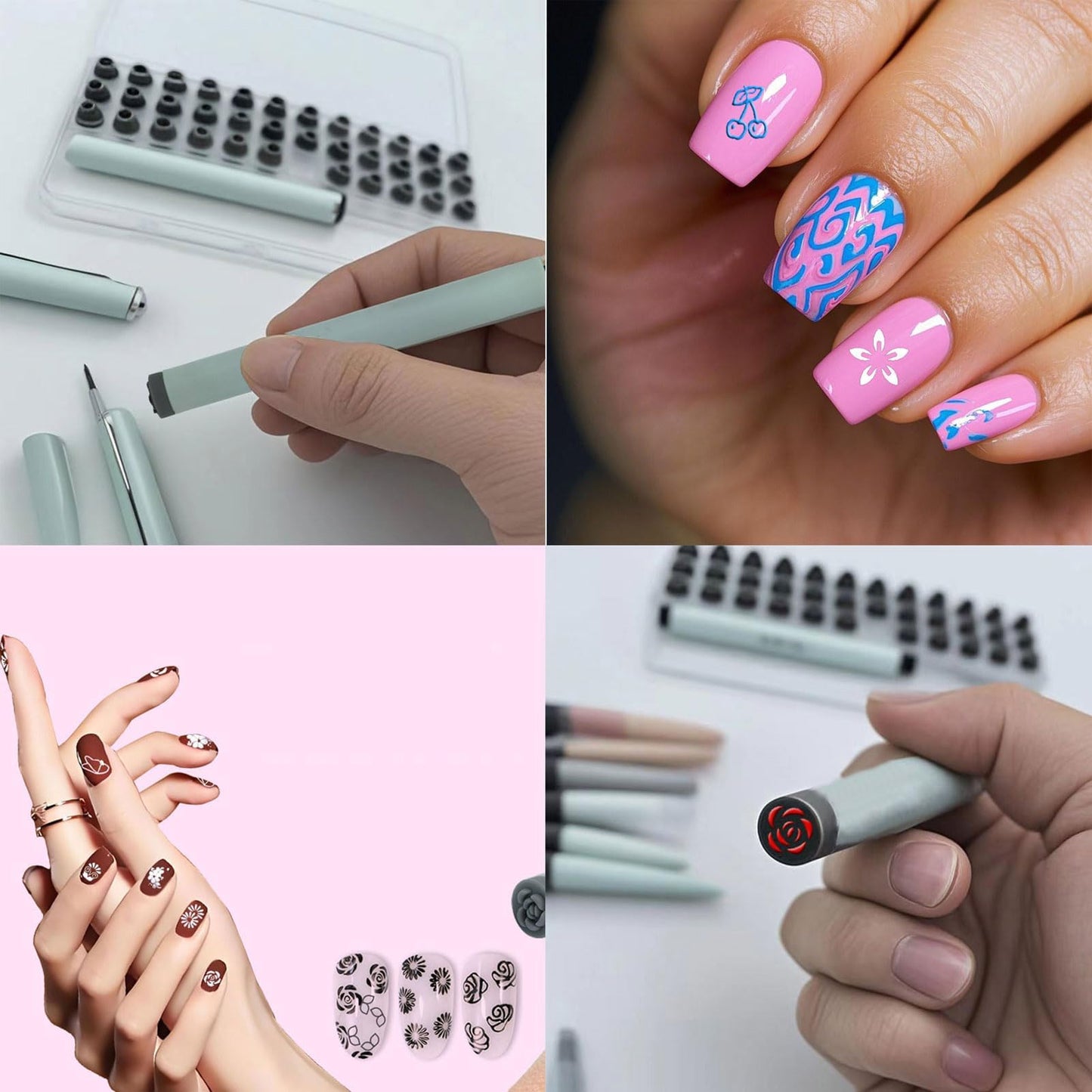 48 Pcs Nail Art Stamp Pens Set with 48 Floral Design Plates - Easy to Use Fingernail Stamper Kit for DIY Manicure, Professional Salon & Home Nail Art Tools for Beginners