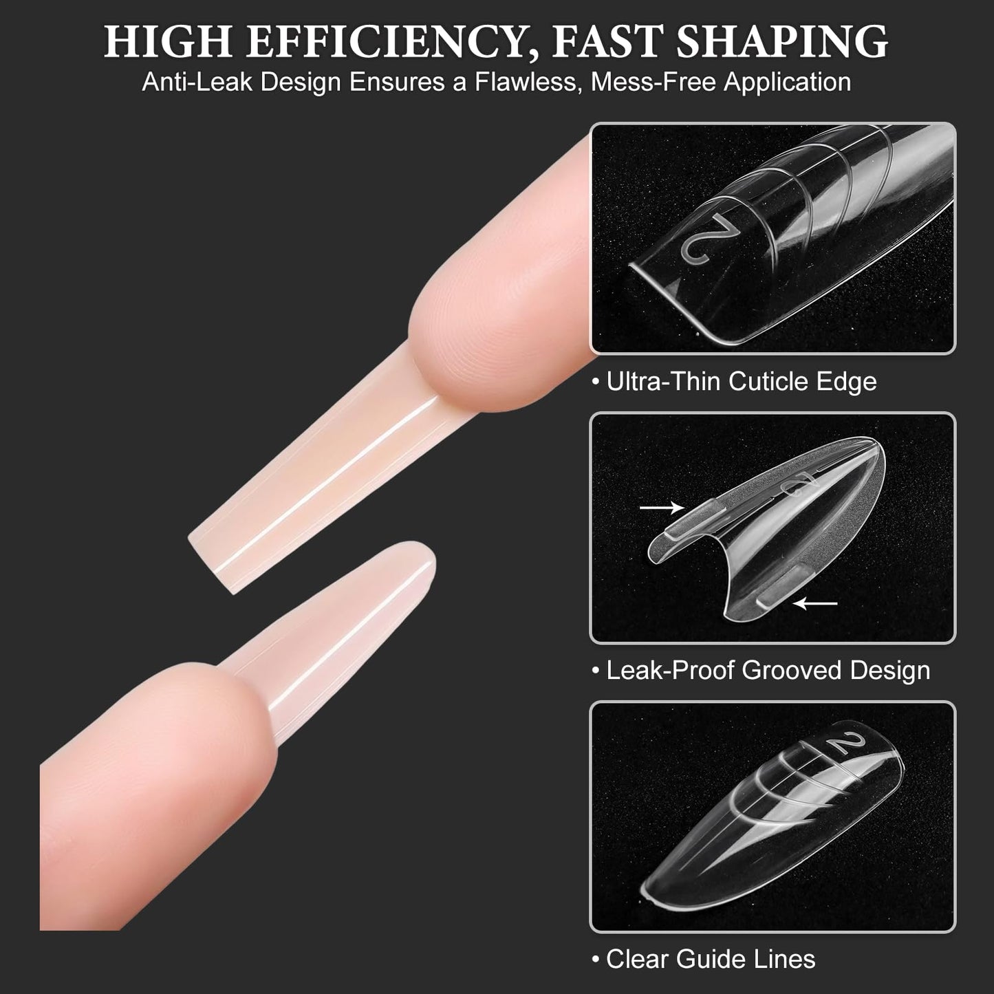SUTOKAKA 280Pcs Sandwich Nail Dual Forms for Polygel Extension Builder Gel 140 Pairs Almond Round Top and Bottom Plastic Nail Molds for Beginners Professional at Home Salon