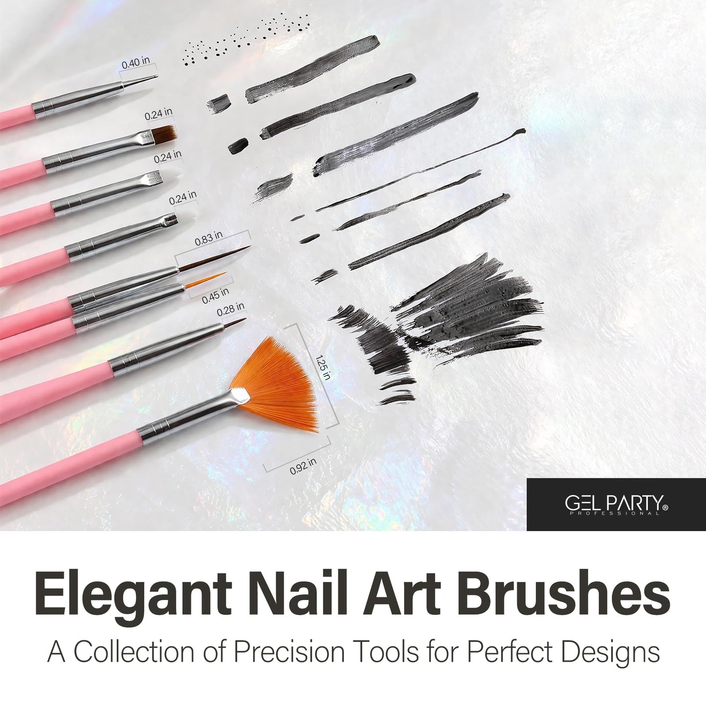 GEL PARTY 38 Pcs Professional Nail Art Brush Kit - All-in-One Nail Design Tools Set with Detail Brushes, Dual-Ended Dotting Pens, Silicone Brushes, Tweezers, Striping Tape & Palette for DIY Manicure