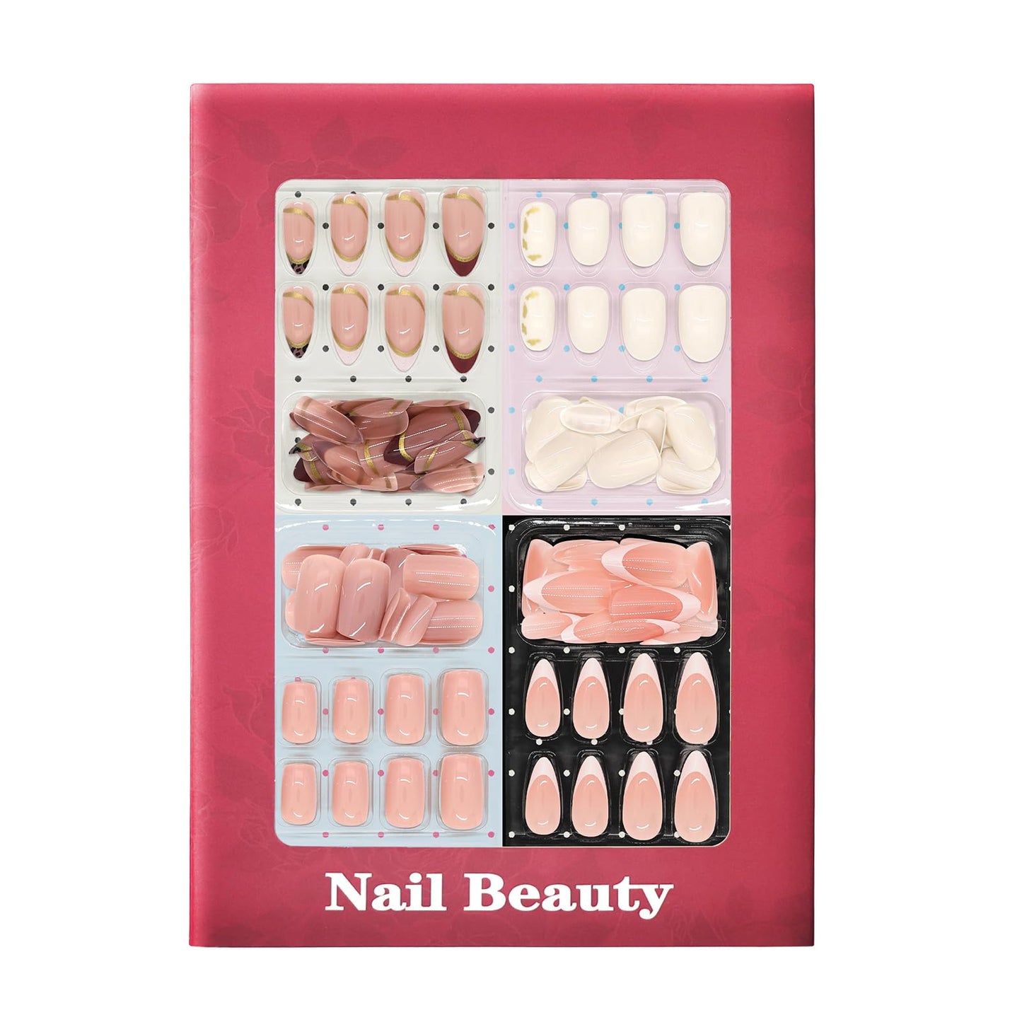 Press on Nails – 4 Packs Short Almond & Square French Tip Soft Gel Nails (96 Pcs),Easy to Apply & Reusable–Perfect for Daily Wear, Parties & Gifts,White&Pink