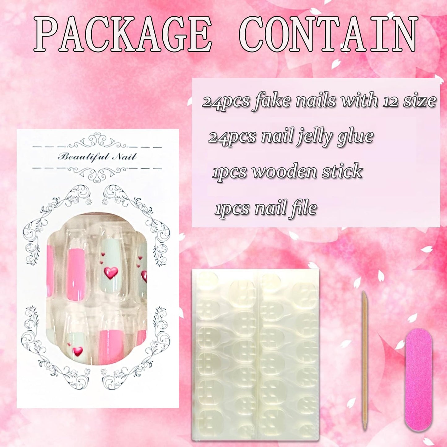 FIEONCIY Press on Nails Square Shaped Glossy Full Cover Acrylic Medium Length Square False Nails with Designs Artificial Short Coffin Fake Nails with Charms Glue ons Fingernails for Women Girls(Y481)