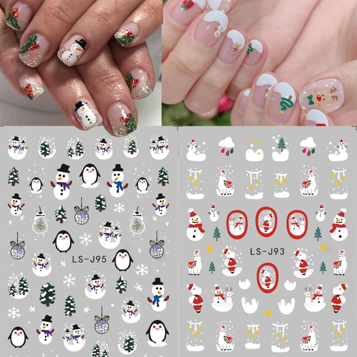 LRKNNO Christmas Nail Stickers Nail Art 6 Sheet Christmas Nail Art Stickers Santa Claus Reindeer Elk Penguin Snowman Nail Art Design Cute Nail Decals Christmas Nail Decoration Women Holiday DIY