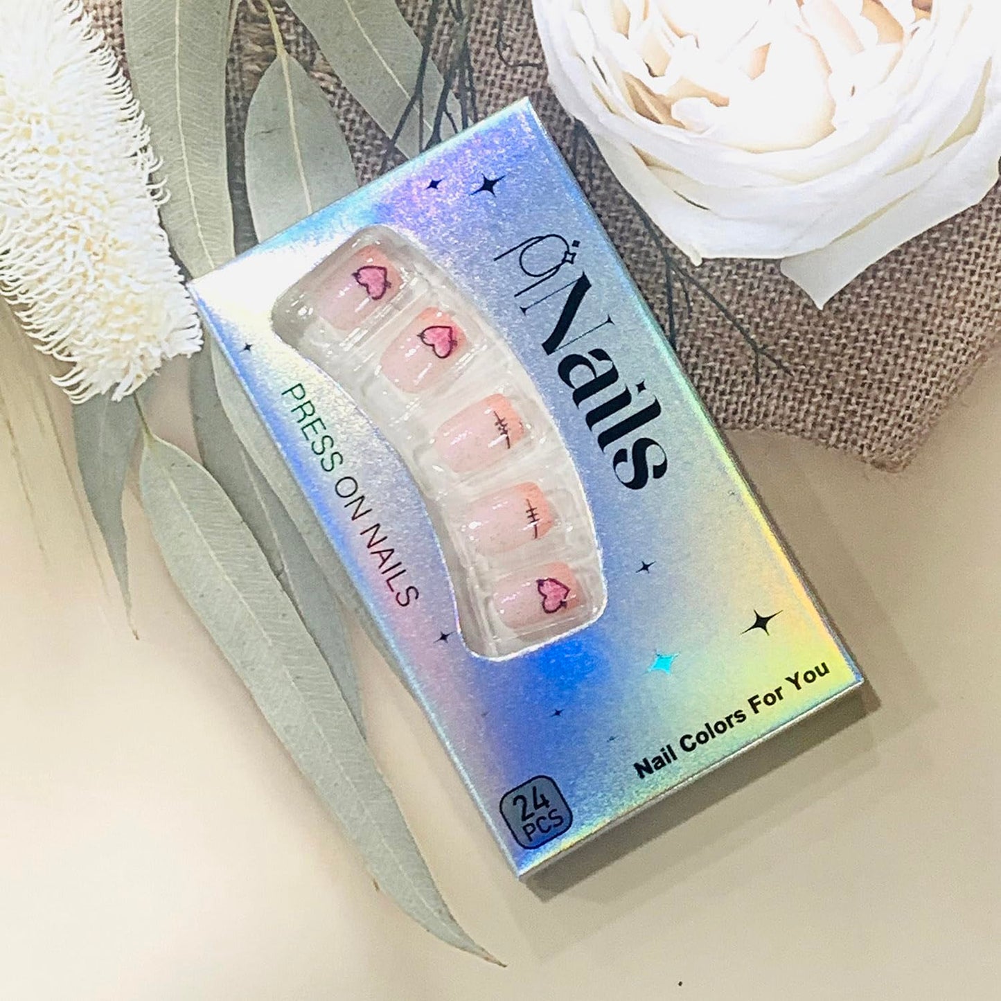 FIEONCIY Press on Nails Short Square Glossy Full Cover Acrylic Short Square False Nails with Heart Designs Artificial Square Fake Nails Glue ons Fingernails for Women Girls(YS505)
