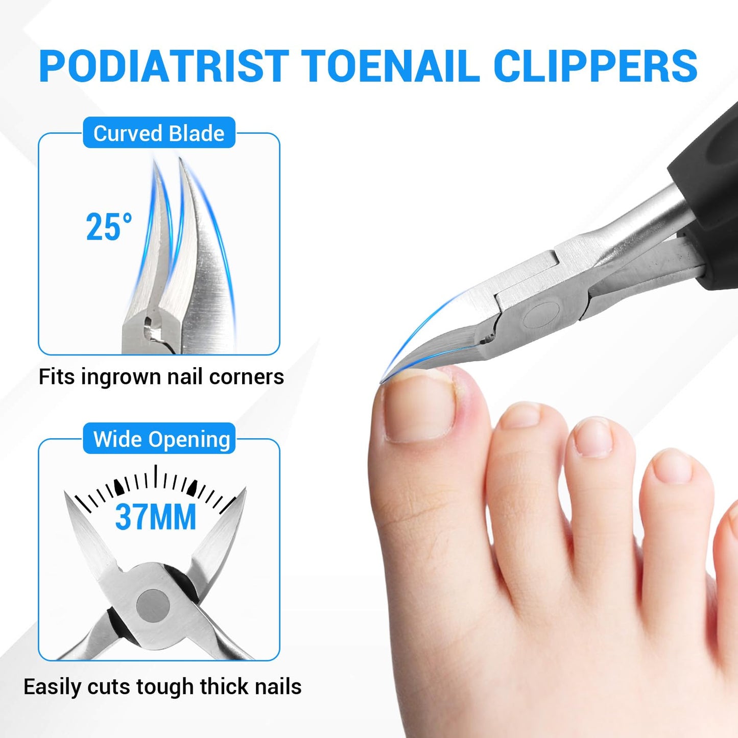 NURIUN 2026 Toenail Clippers for Seniors Thick Toenails, Angled Head Large Toe Nail Clippers for Thick Nails for Men, Heavy Duty Ingrown Toenail Clippers, Long Handle Slanted Nail Clippers Wide Jaw