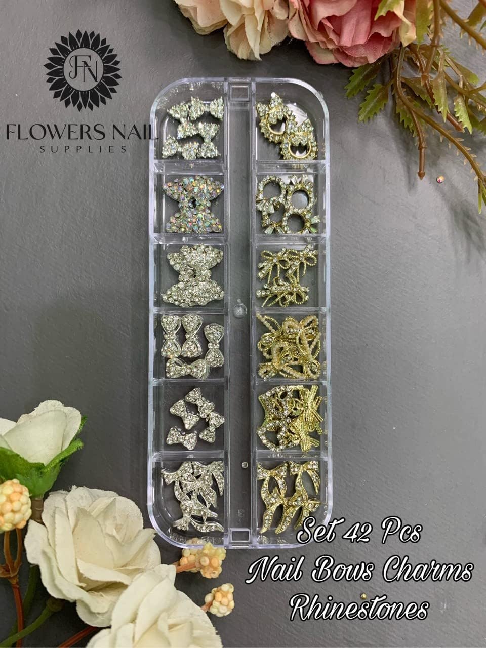 42 Pieces 3D Nail Bows Charms Rhinestones 3D Nail Charms Nail Bow Charms Alloy Pearl Bowknot Nail Accessory for Women Girls Nail Salon DIY Nail Decorations