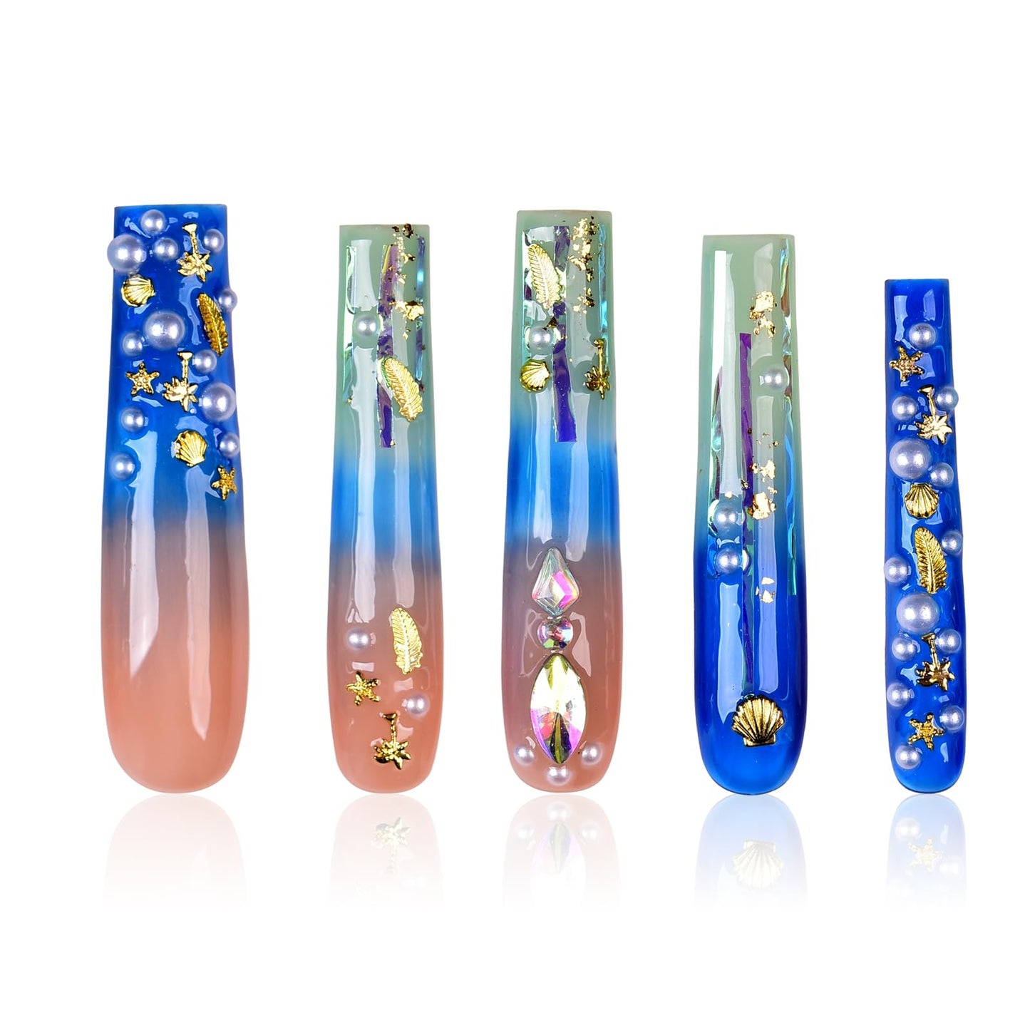 Tmani 10pc/set Extra Long Handmade Press On Nail Hot Girl's Long Ballet Nails Square Nail Full of Diamond Glitter Decoration Fake Nails Suitable For Girls Festival Parties and Birthday Gift (116,S)