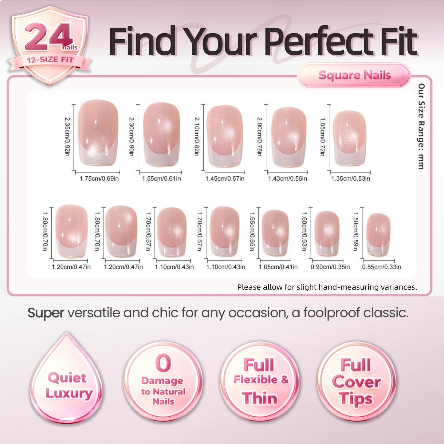 Taoyisent Cat Eye Press on Nails 24PCS Nude Pink French Tip Soft Gel Nails Short Square Glossy Magnetic Effect Fake Nails Reusable Full Cover Stick on Nails Kit