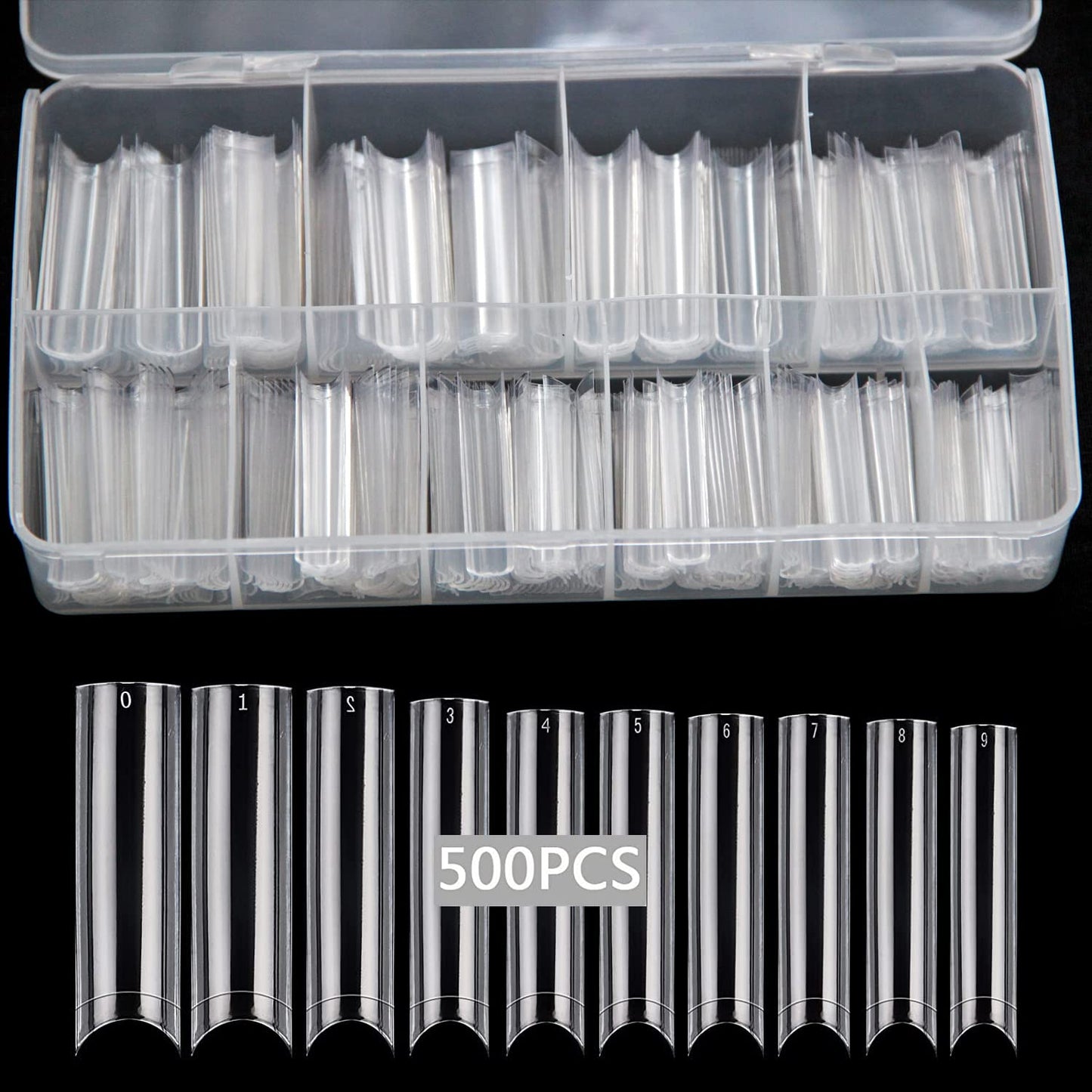 No C Curve Square Flat Nail Tips,SWETIDY 500Pcs XXL Extra Long Acrylic Clear Straight Tapered,Half Cover French Fake Nails for Nail Salon and DIY Nail Art 10 Sizes