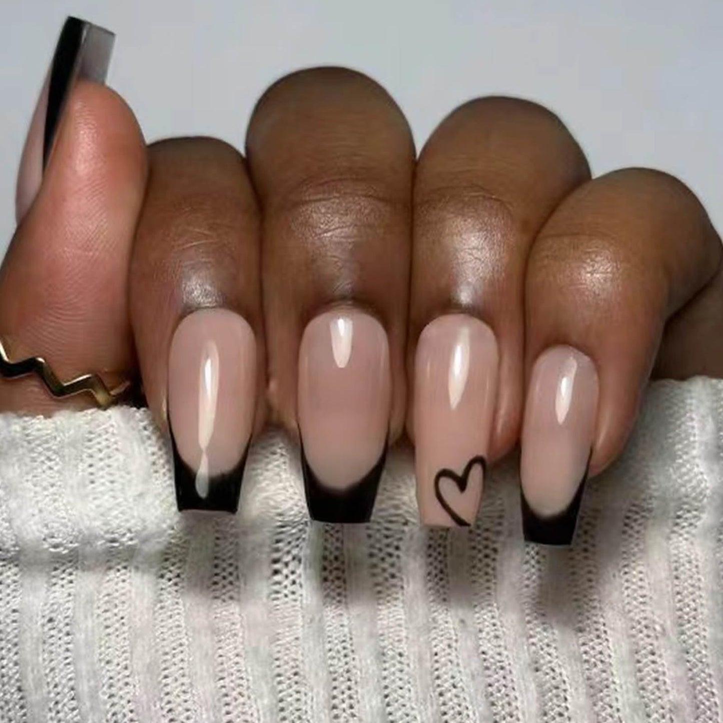 DANMANR Square Press on Nails Short Fake Nails French Acrylic Full Cover False Nails for Women and Girls 24PCS (Black French)