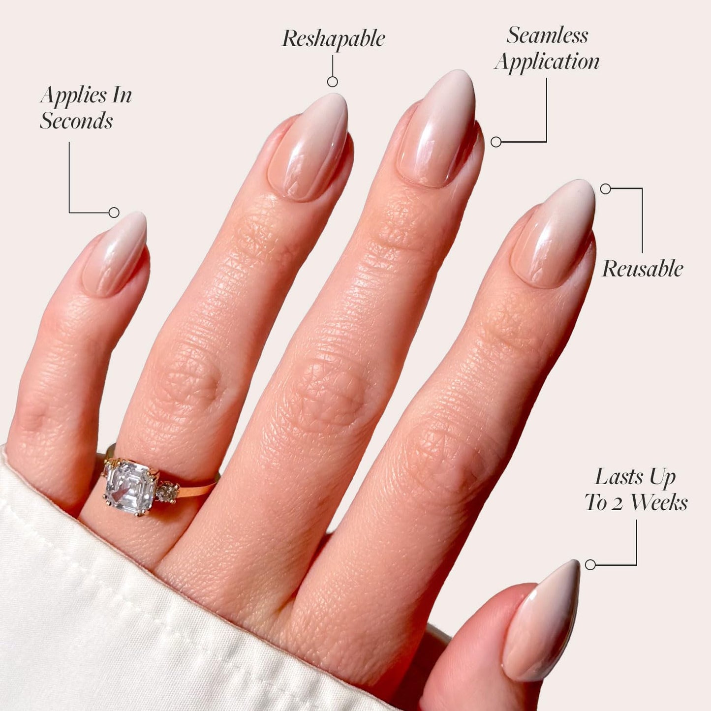 Glamnetic Press-On Nails Bundle - Frosted Chai & Fiancéd | 2 Glazed Nude Fake Nails with Ombré in Medium Almond & Short Almond | Durable, Salon-Quality Nail Kits