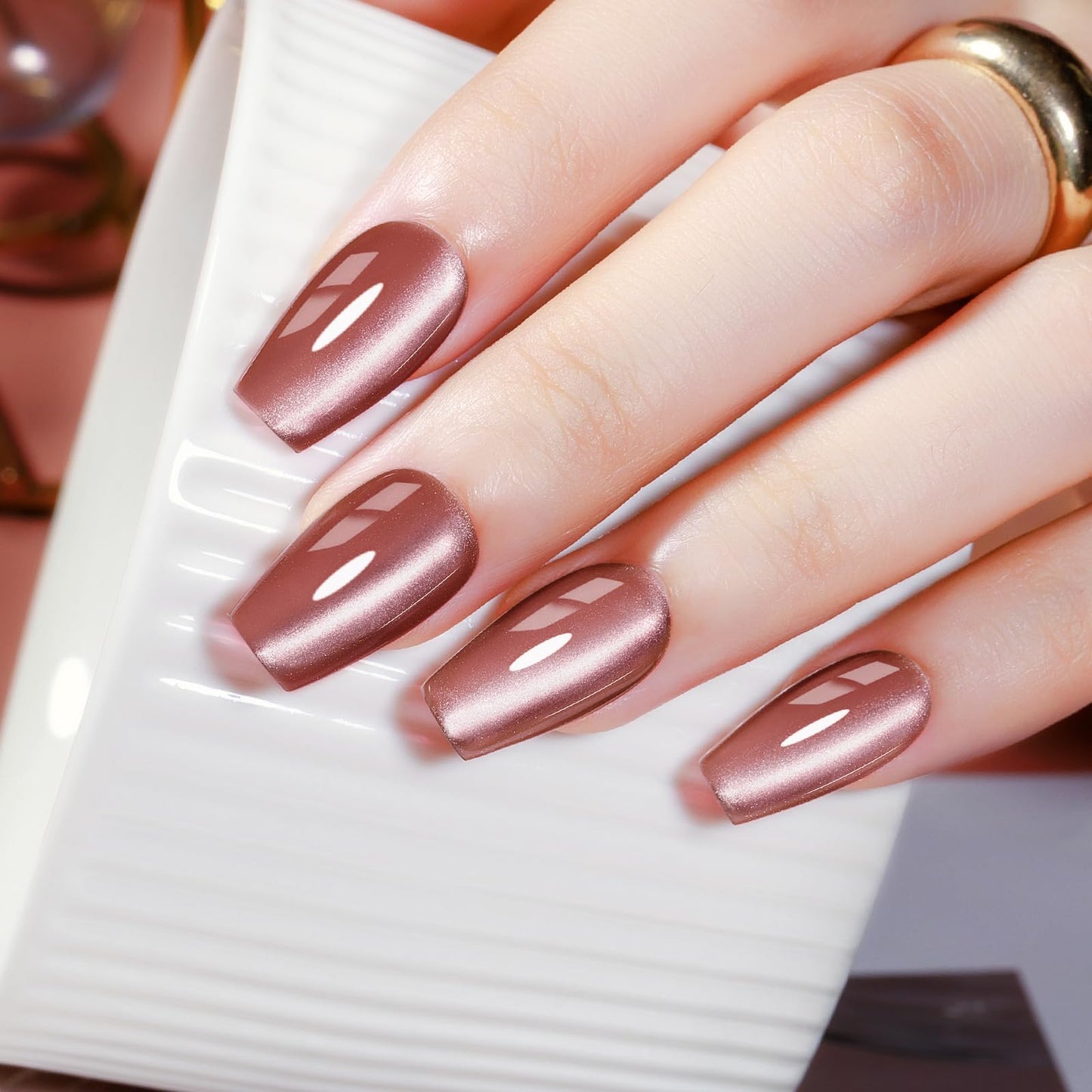 MIZHSE Cat Eye Gel Nail Polish Set: 8 Colors Moonlight Magnetic Gel Polish with Magnet Stick, Glass Holographic Shimmer Gray Brown Pink Colors Glitter Nail Gel Soak Off Nail Art Salon DIY Gift