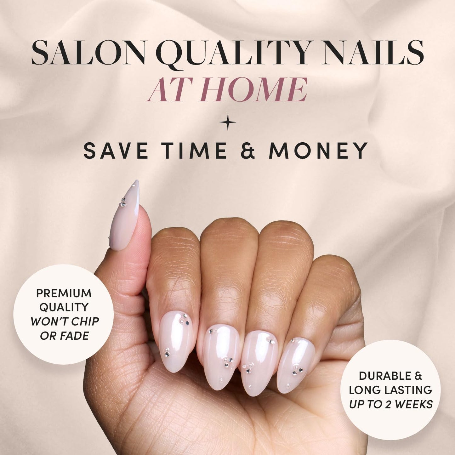 Glamnetic Press-On Nails Bundle - Azure Blue, Hailey & Fairy Dust | Bright Blue Round Fake Nails | Glazed Almond False Nails | Short Oval Beige-Pink Nails with a Metallic Finish