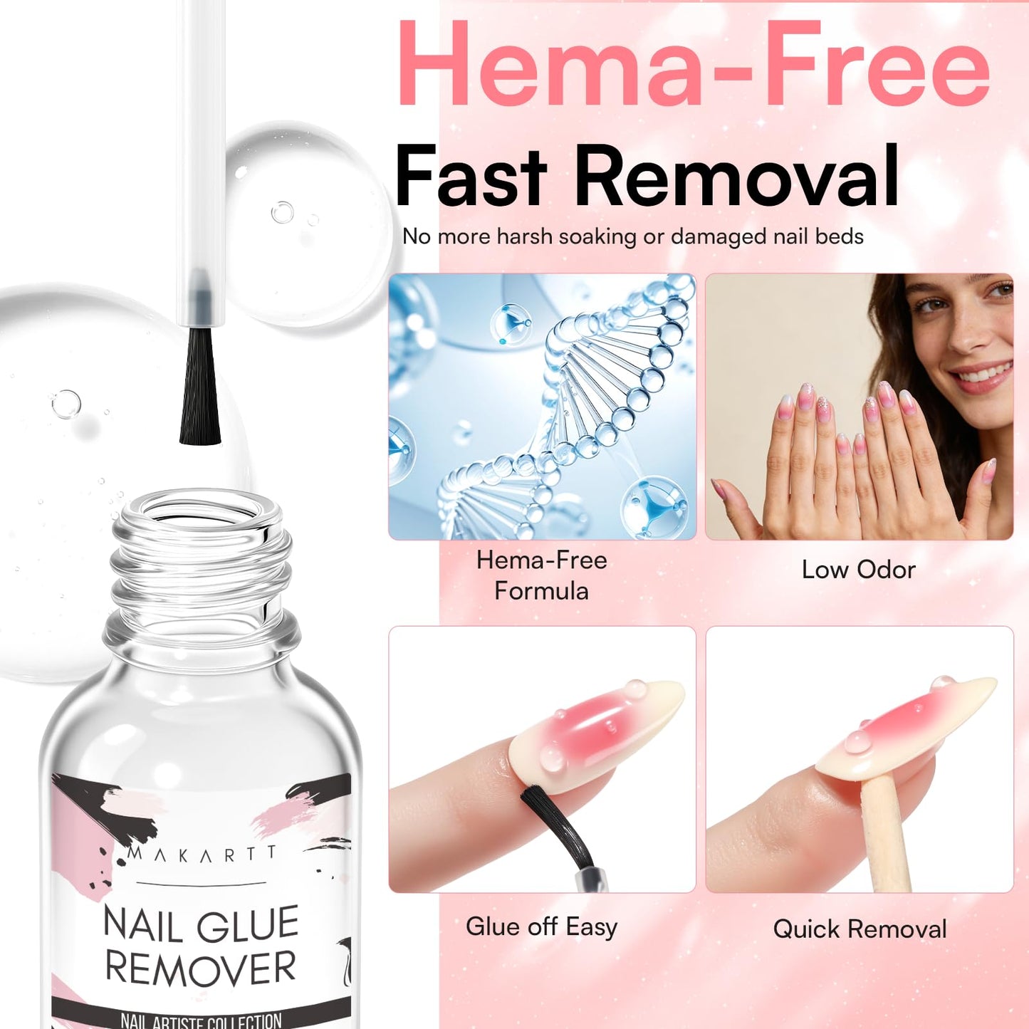 Makartt Nail Glue with Remover Kit: Super Strong,Quick Dry Nails Adhesive for Press-Ons 7ML, with Press on Nail Glue Remover, 30ML Fast Removal Debonder with 2 Droppers DIY Manicure at Home Salon