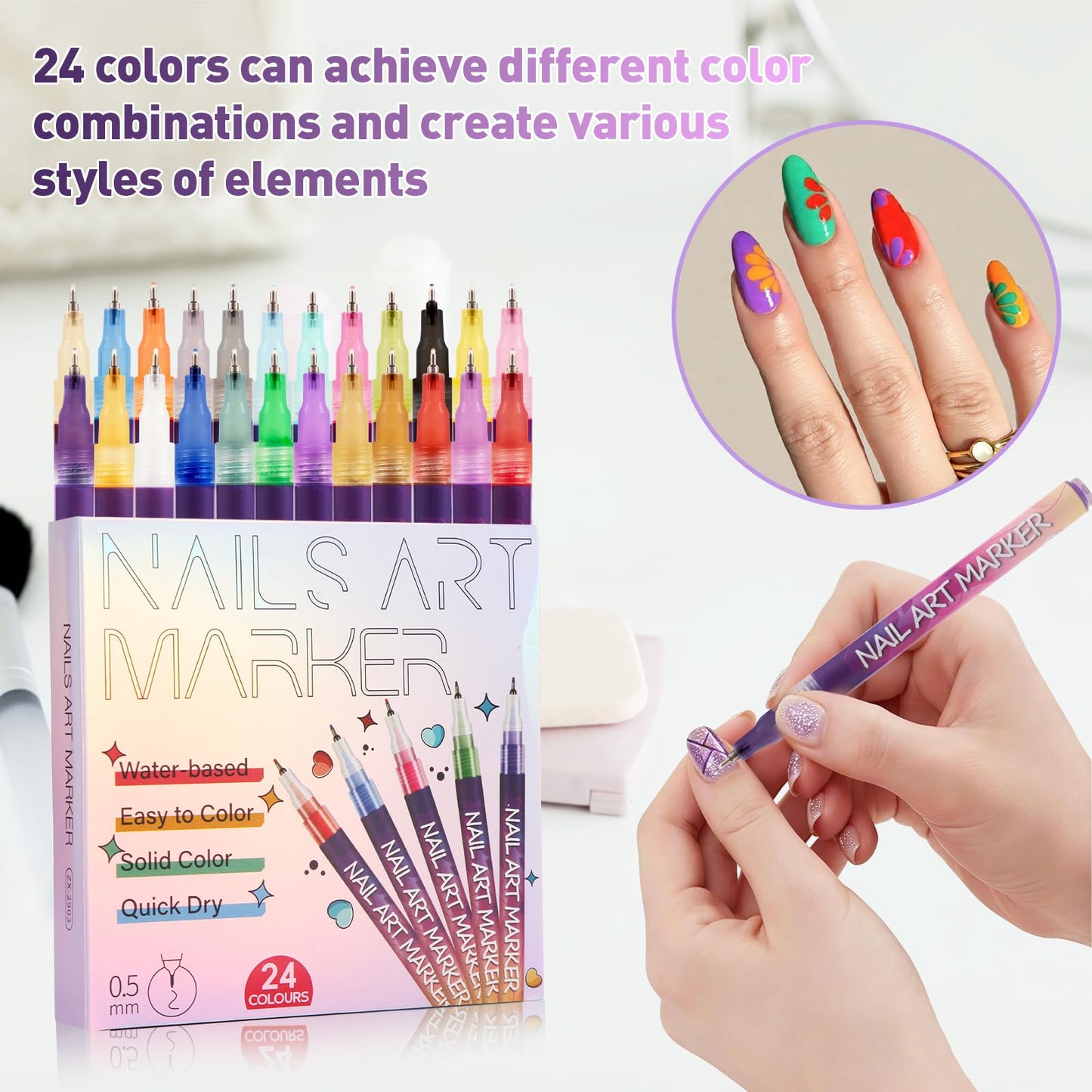 Nail Art Pens,DIY Nail Art Markers 24 Color Drawing Painting Pen,Waterproof and Quick-drying Nail Art Tools for Graffiti Dotting Drawing Painting Point Liner