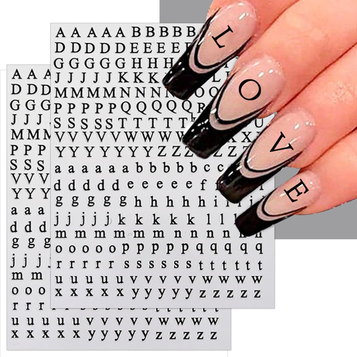 IDDFEVE 8 Sheets Letter Nail Art Stickers - 3D English Alphabet Nail Decals for DIY Metallic Gold Silver Acrylic Manicure Holographic Nail Decorations