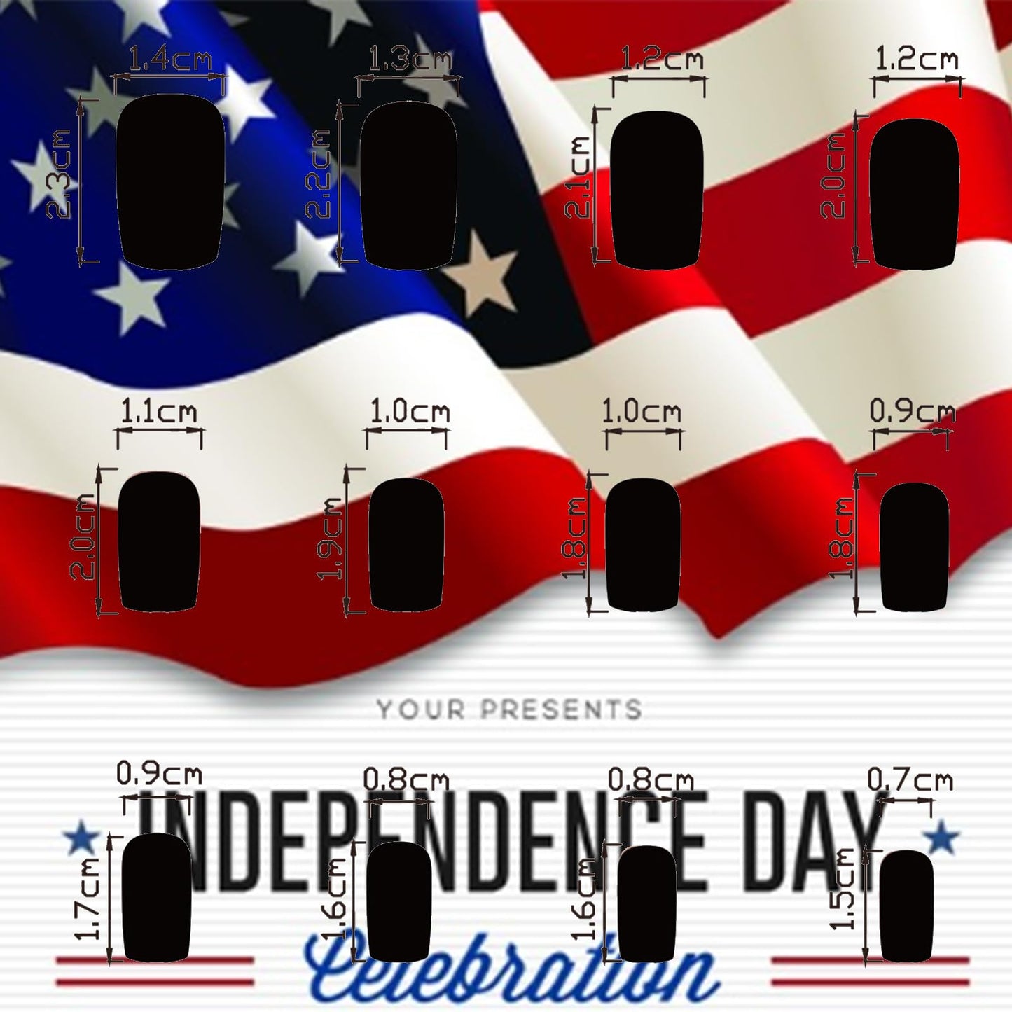 4th of July Press on Nails American Flag Fake Nails Independence Day Acrylic False Nail 24 Pcs Matte White Stars Glue on Artificial Fingernails HZJXRT Medium Square Stick on Nail for Women Gift