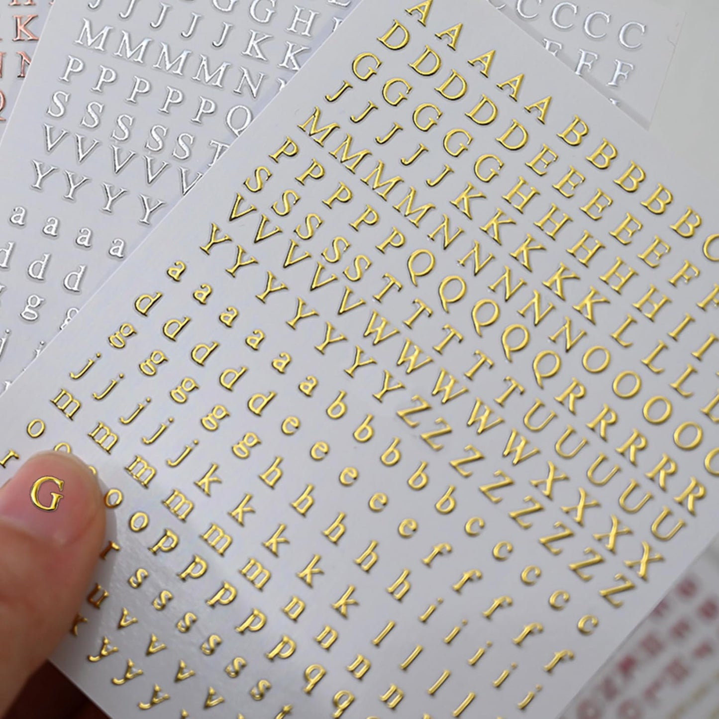 IDDFEVE 8 Sheets Letter Nail Art Stickers - 3D English Alphabet Nail Decals for DIY Metallic Gold Silver Acrylic Manicure Holographic Nail Decorations