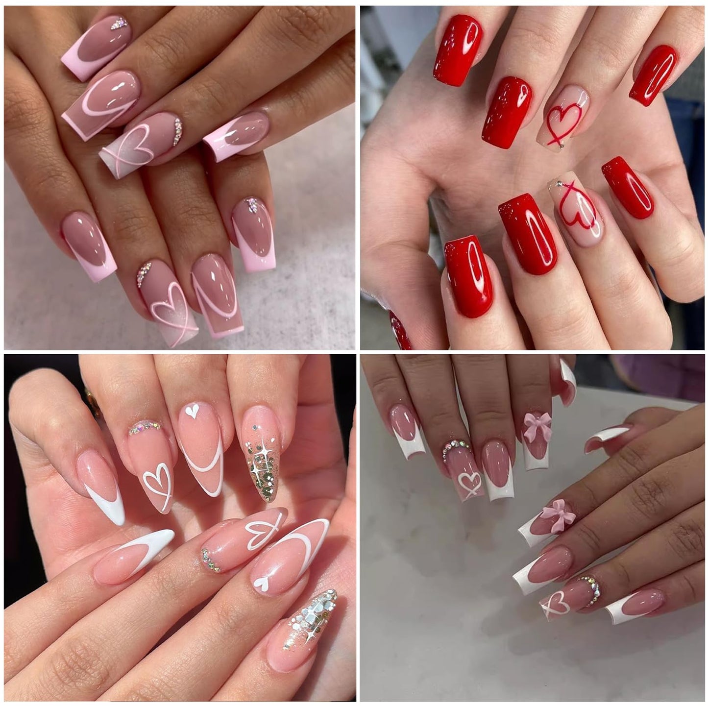 Heart Nail Stickers - Wavy Line Nail Design 3D Self-Adhesive Love Hollow Peach Heart Shaped French Sticker for Women Valentine Gift Nail Decoration