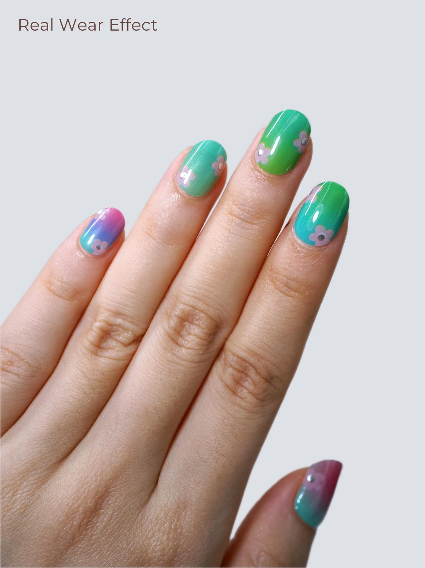 Beaolata Real Gel Nail Strips (No UV Light Needed) - 44Pcs Salon Quality Nail Stickers - Long Lasting Polish Wraps for Women, Easy Apply & Remove (Blue Dopamine Garden)
