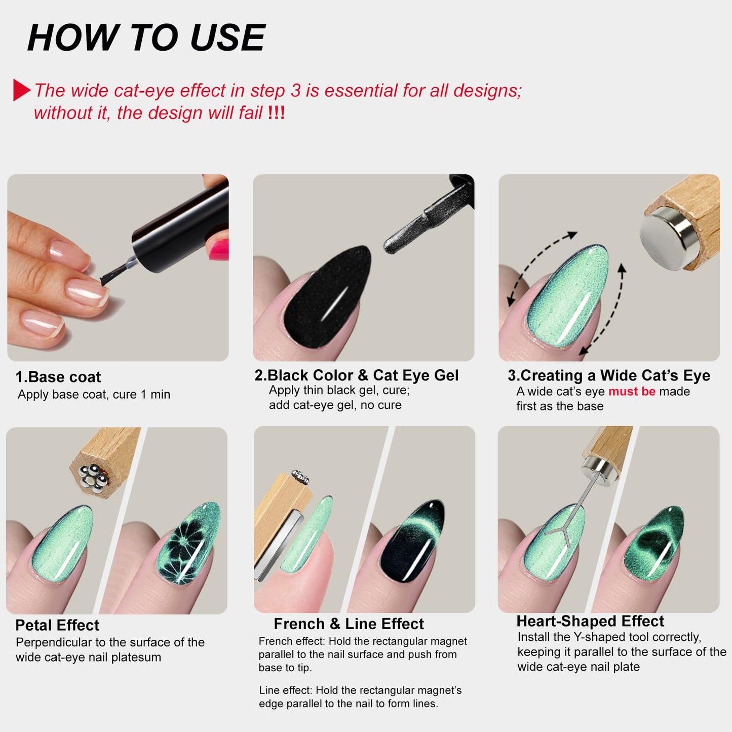 ZIRATONES 3 in 1 Nail Magnet with Heart Shaped Cat-Eye Tool, Multifunctional Cat Eye Gel Nail Polish Magnet Pen, 3D Magnetic Nail Polish Stick for Home DIY, Salon, Studio, Nail Art Design Tools