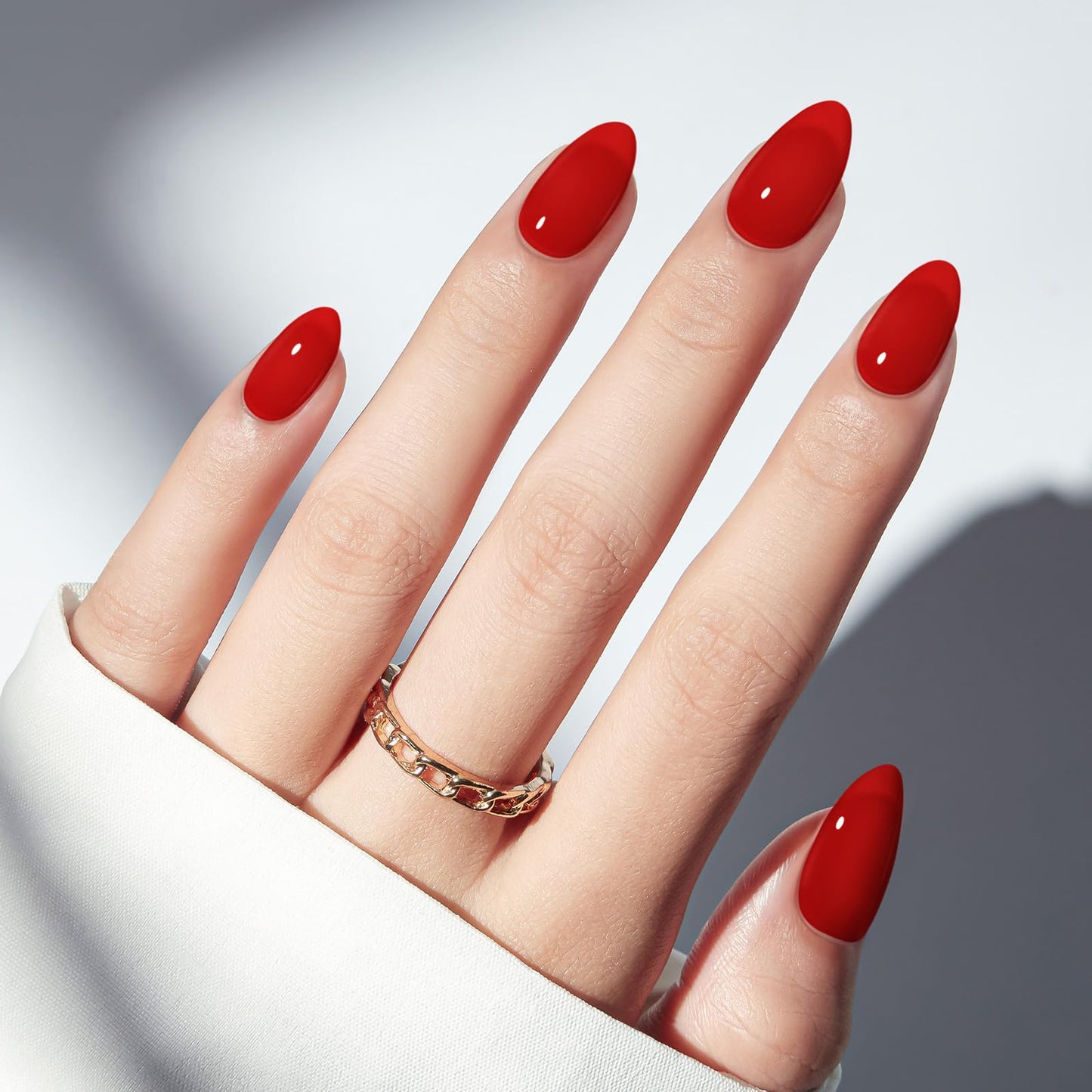 Modelones Sheer Red Press on Nails Almond, Spring Short Fake Nails, Reusable Nail Kit with Nail Glue Adhesive Tabs Mini Nail File, Nails Press Ons 30Pcs 15 Sizes, Women Girl Gift
