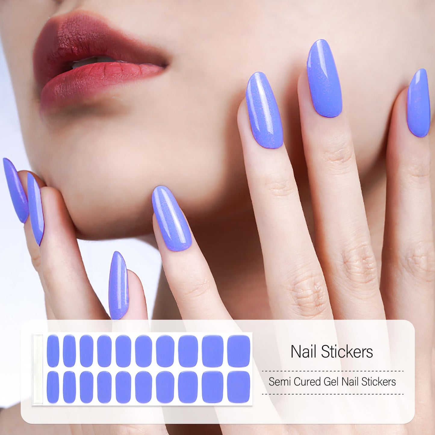 WOKOTO 2 Pack Semi Cured Gel Nail Strips, Lavender & Glossy Black 40 Pcs (10 Size) Full Nail Wraps With Nail File & Wooden Stick, UV Gel Nail Polish Strips Stickers For Women Girls, Salon Quality