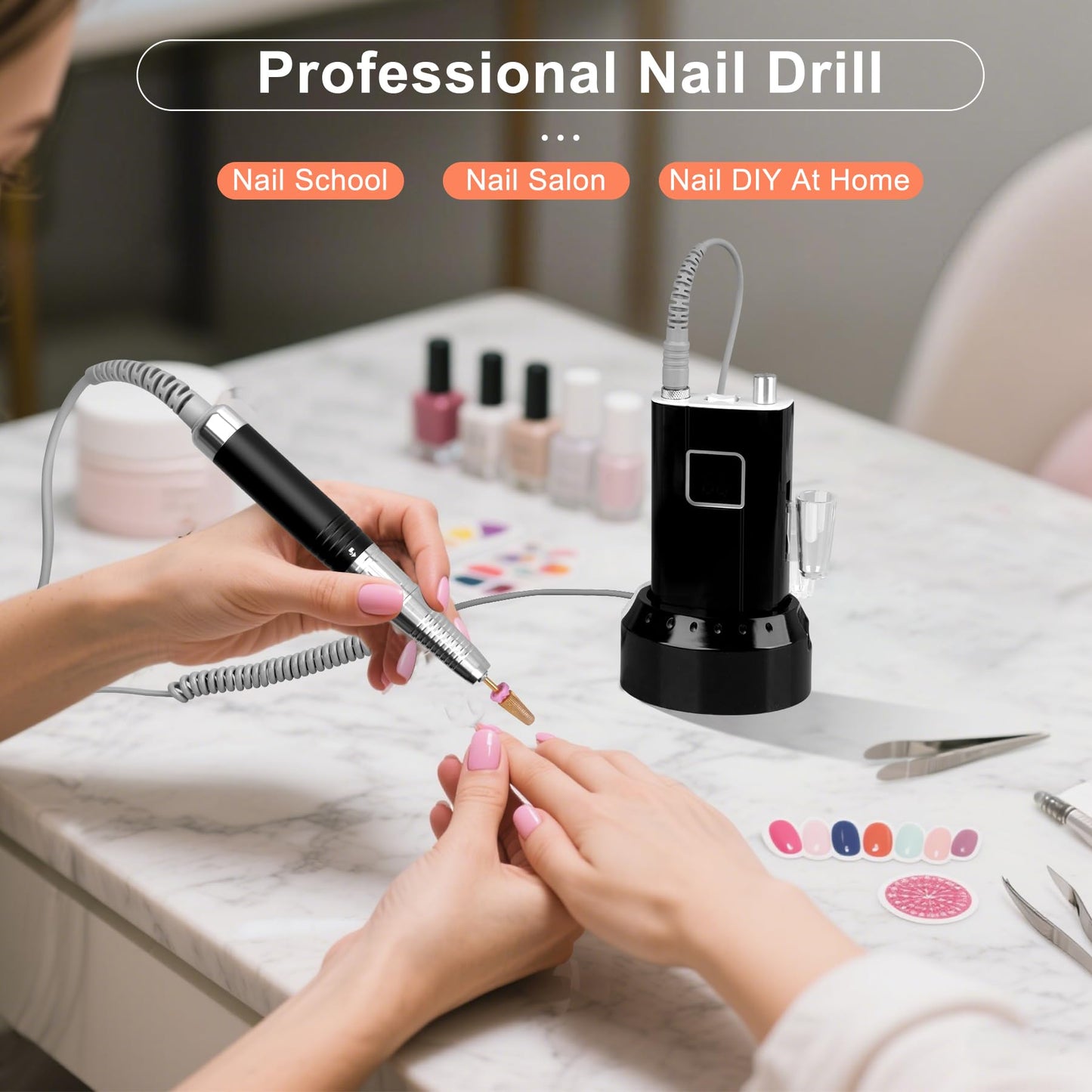 Professionl Nail Drill, 80w Brushless Pro Electric Nail Drill 35000rpm HoMove Cordless Nail Efile, High Torque, Quiet & Vibration-Free Electric Nail File for Nail Technicians,Home DIY (Black)