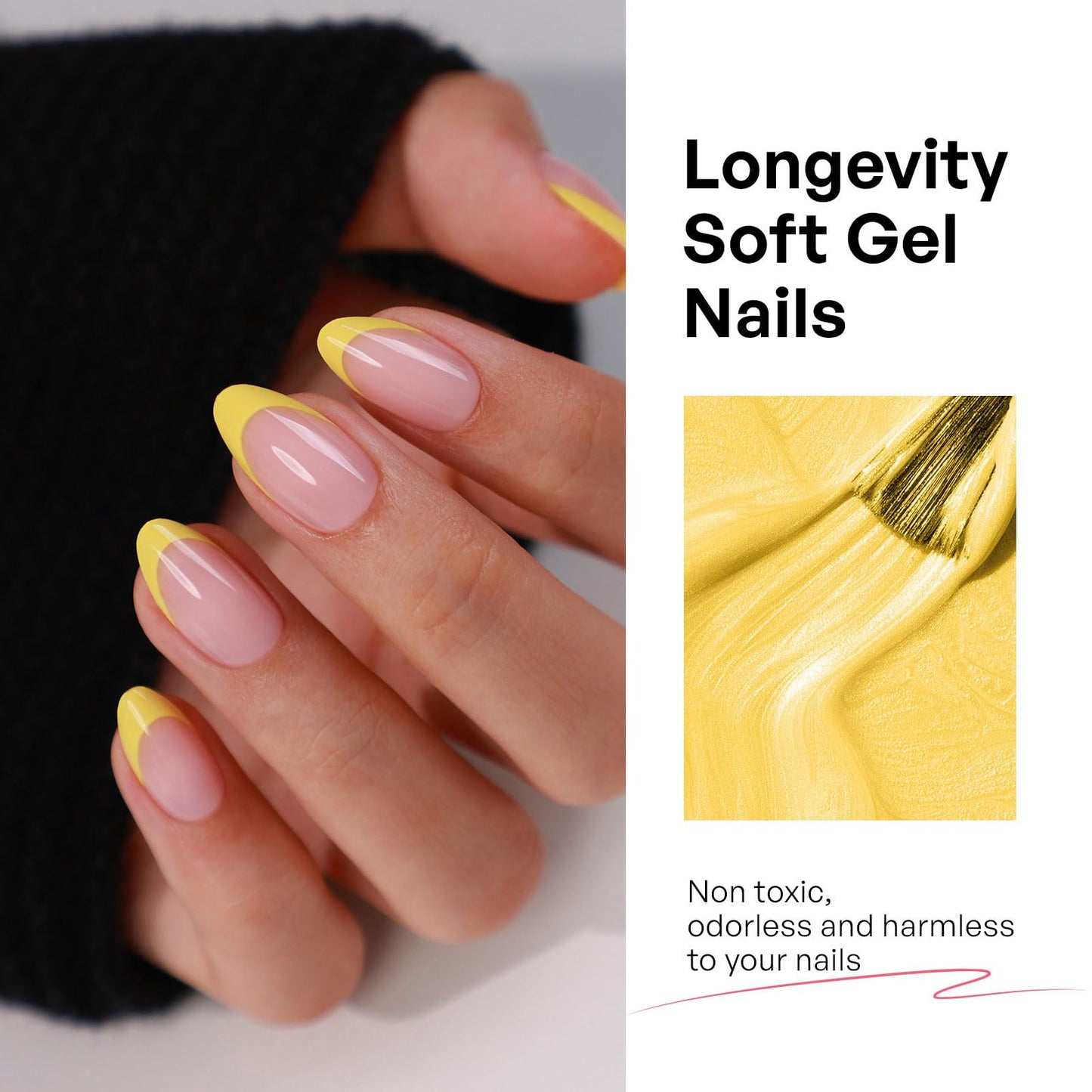 Yellow French Tip Press on Nails Short Almond - GJZEZ Soft Gel Cute Spring Golden Lemon Yellow Glue on Nails Press Ons | 16 Sizes - 32 pcs Long Lasting Salon Quality Reusable Fake Nail, Bright Beam