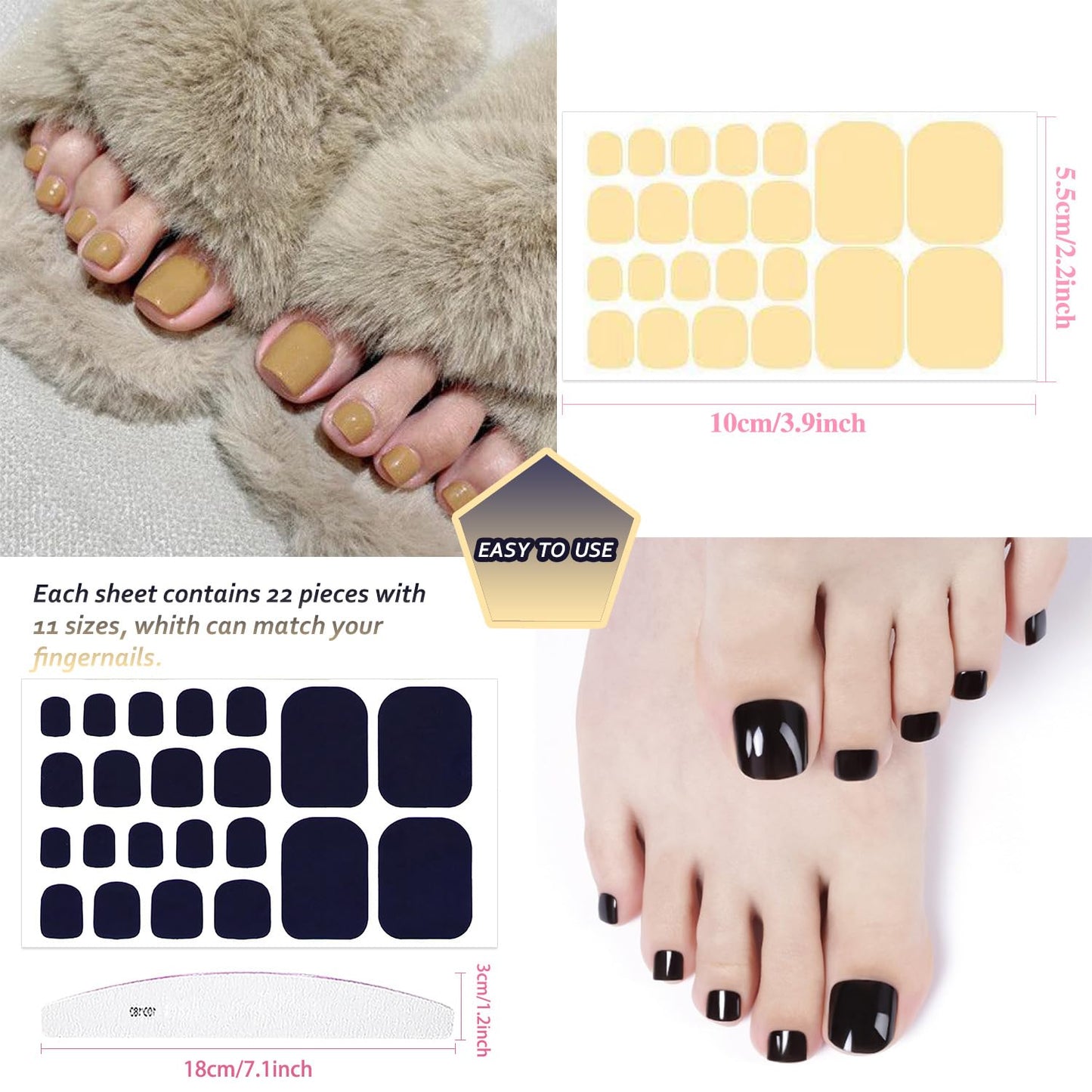 JERCLITY 440 Pieces 20 Sheets Pink Brown Toenail Polish Strips for Women Nail Art Wraps Toe Nail Stickers Full Nail Wraps for Toes Nail Polish Stickers for Toenails
